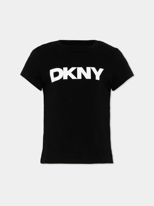 T-Shirt nera per bambina con logo,Dkny,D62617 09B