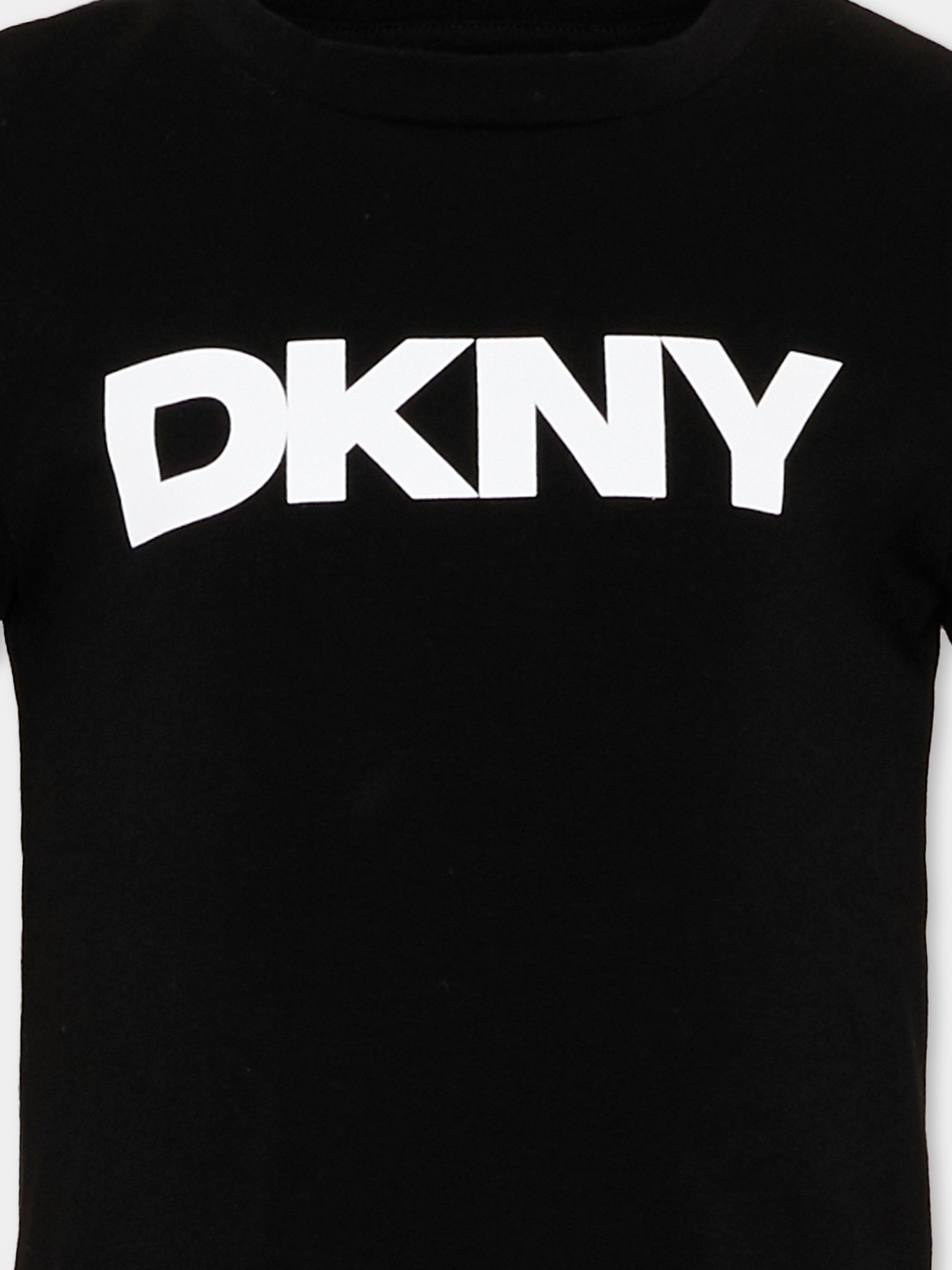 T-Shirt nera per bambina con logo,Dkny,D62617 09B