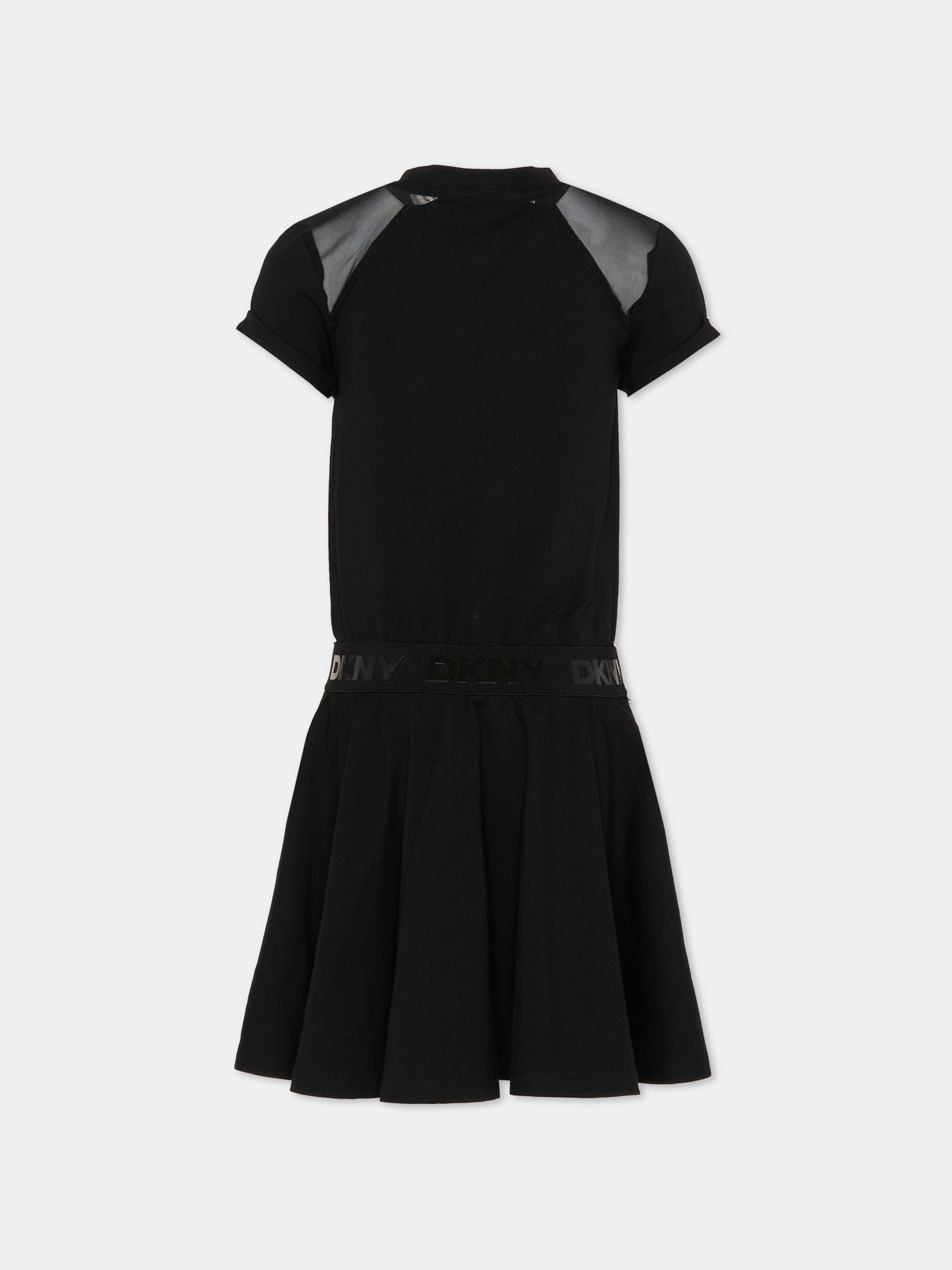 Vestito nero per bambina con logo argento,Dkny,D62627 09B