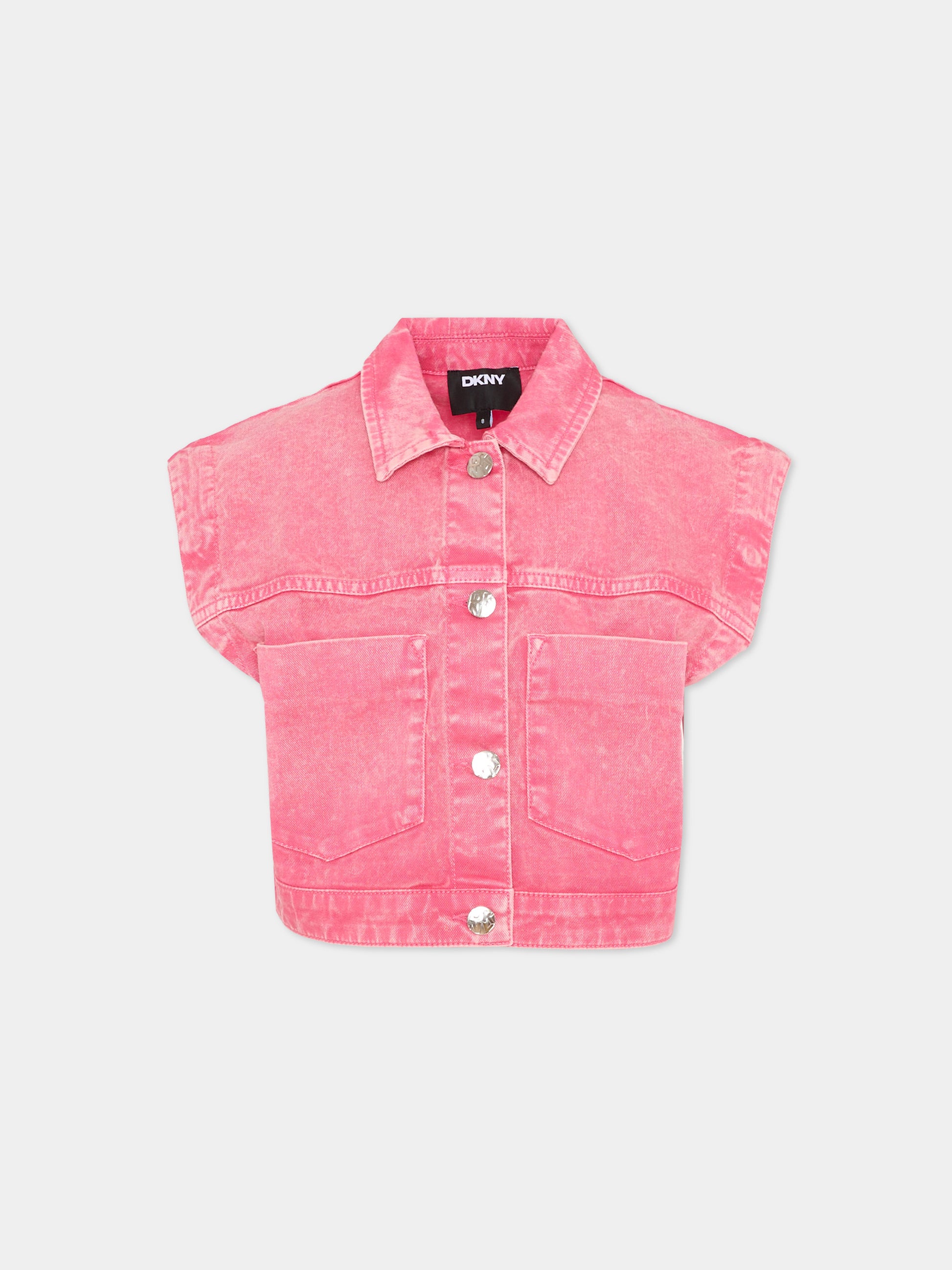 Giubbotto di jeans rosa per bambina con logo,Dkny,D62687 48K