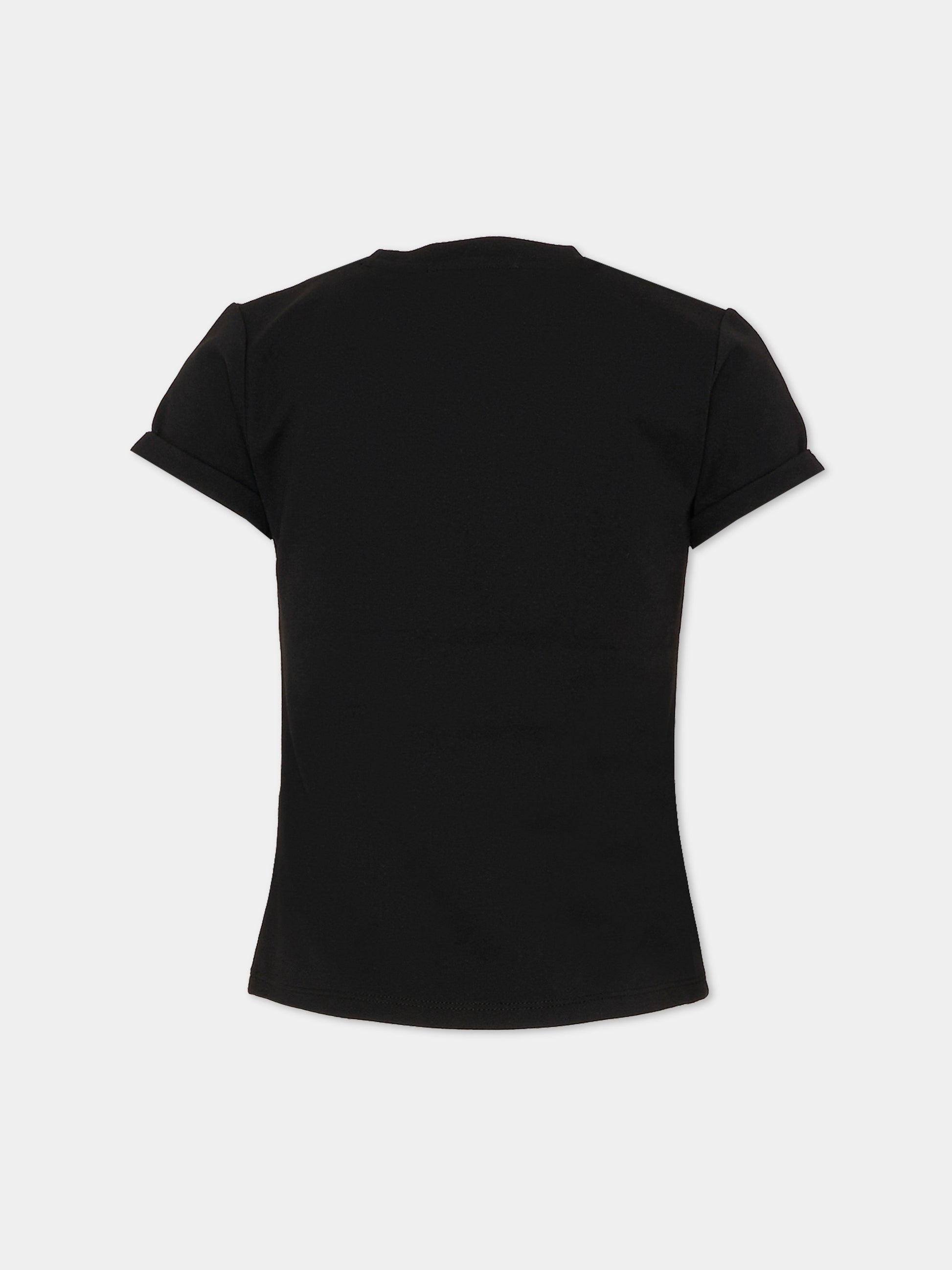 T-shirt nera per bambina con logo,Dkny,D62694 09B