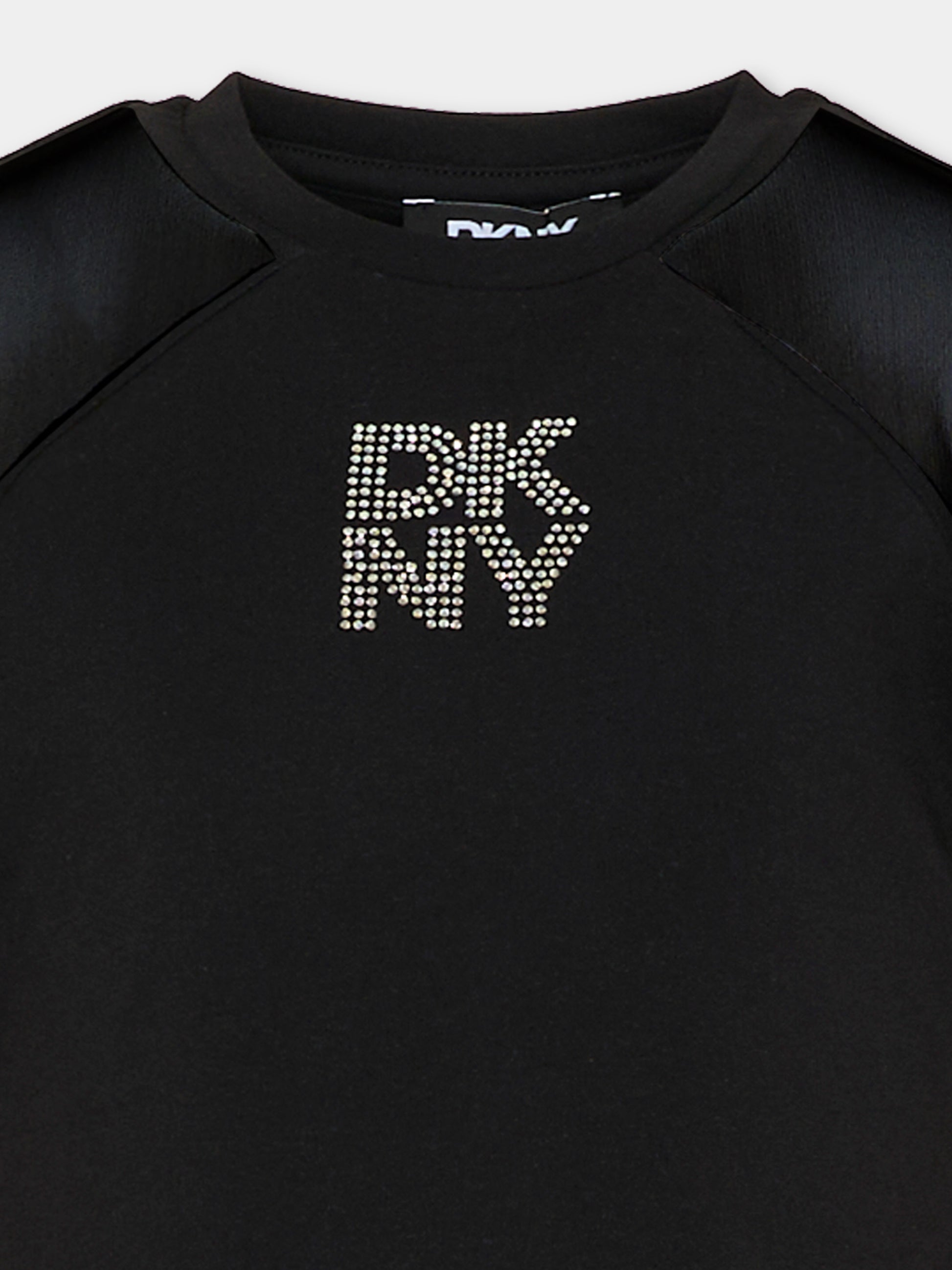 T-shirt nera per bambina con logo,Dkny,D62694 09B