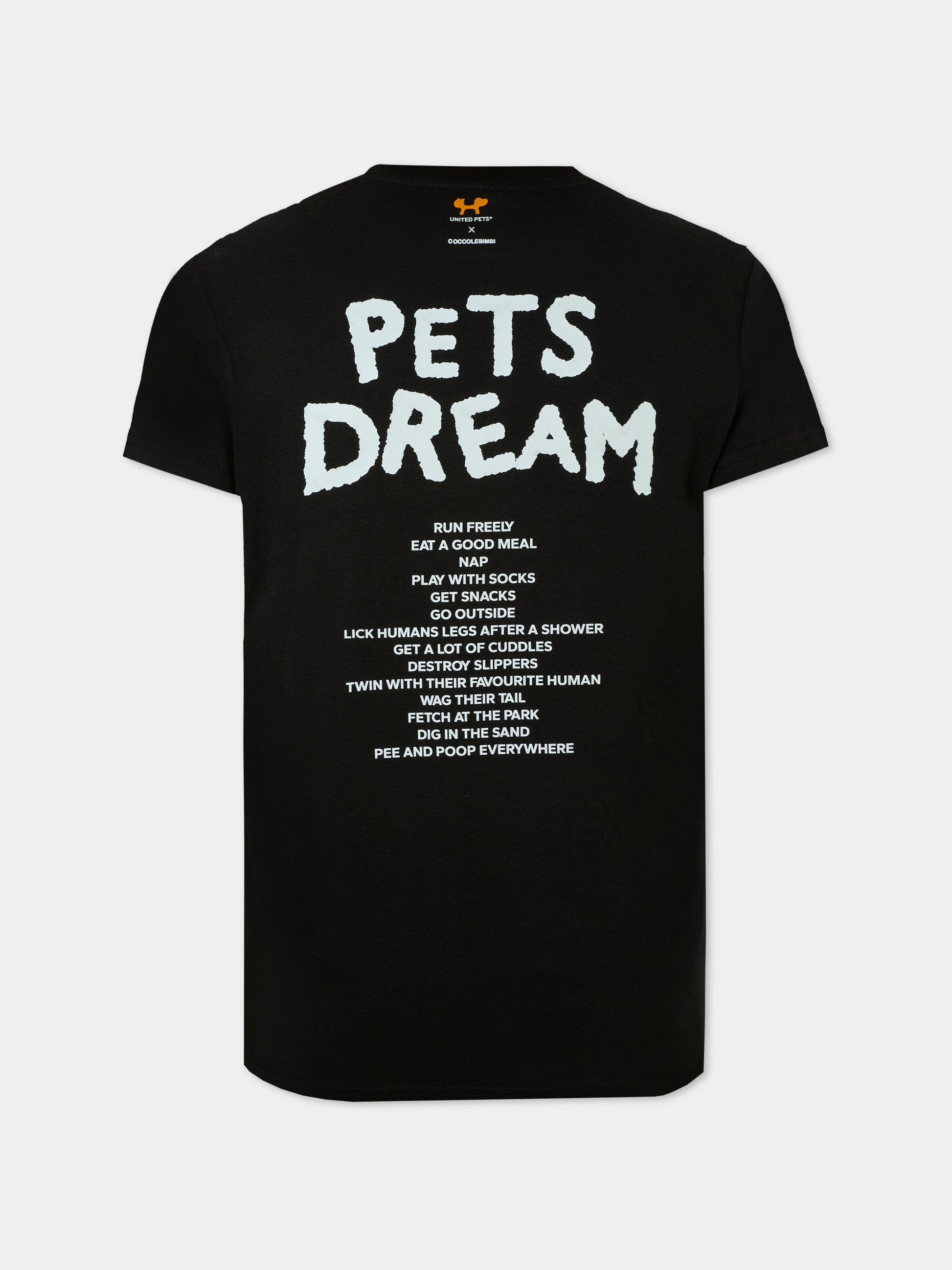 T-shirt nera per adulti Pets Dream,United Pets X Coccolebimbi,T-SHIRT NERA PER ADULTI PETS DREAM