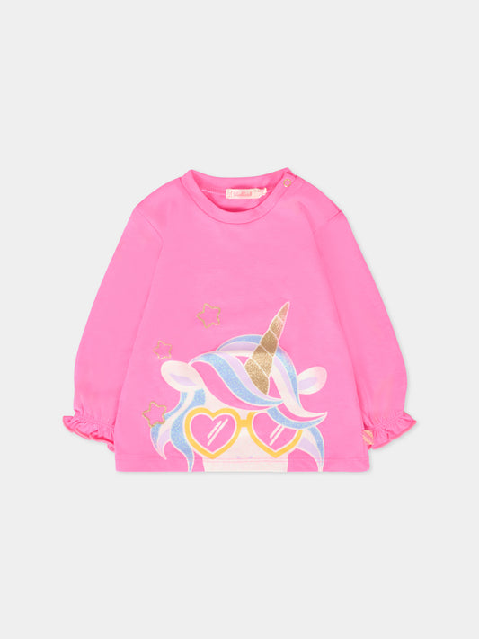 T-shirt fucsia per neonata con unicorno,Billieblush,U20406 473