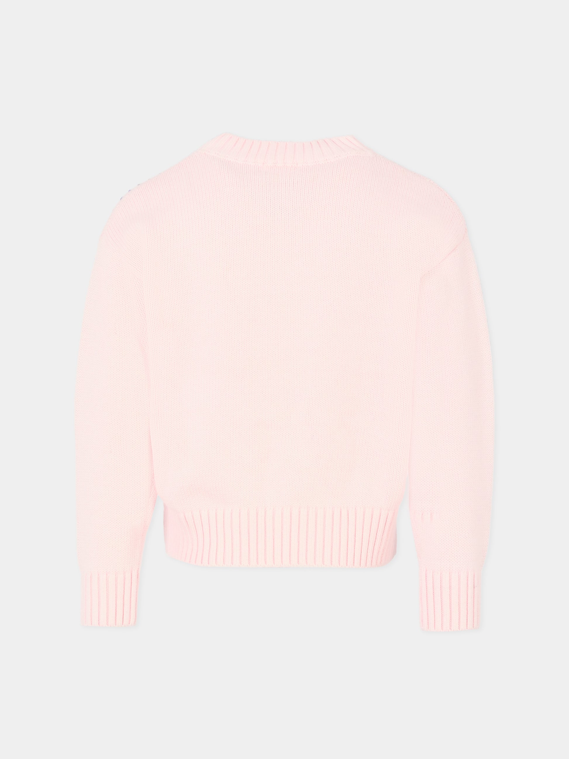 Maglione rosa per bambina con cuore e strass,Billieblush,U20464 44L