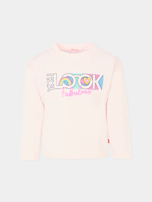 T-shirt rosa per bambina con scritta,Billieblush,U20481 44L