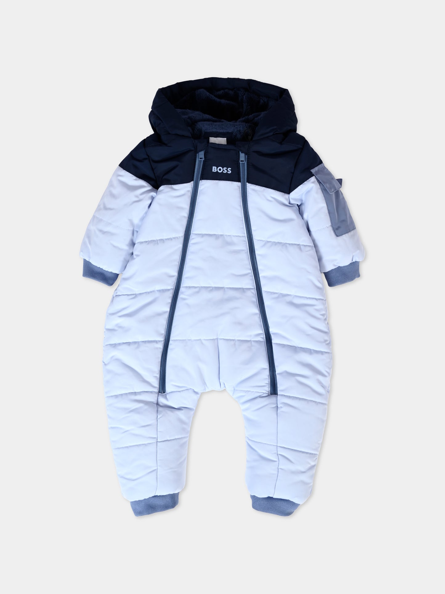 Piumino celeste per neonato con logo,Boss,J51048 771