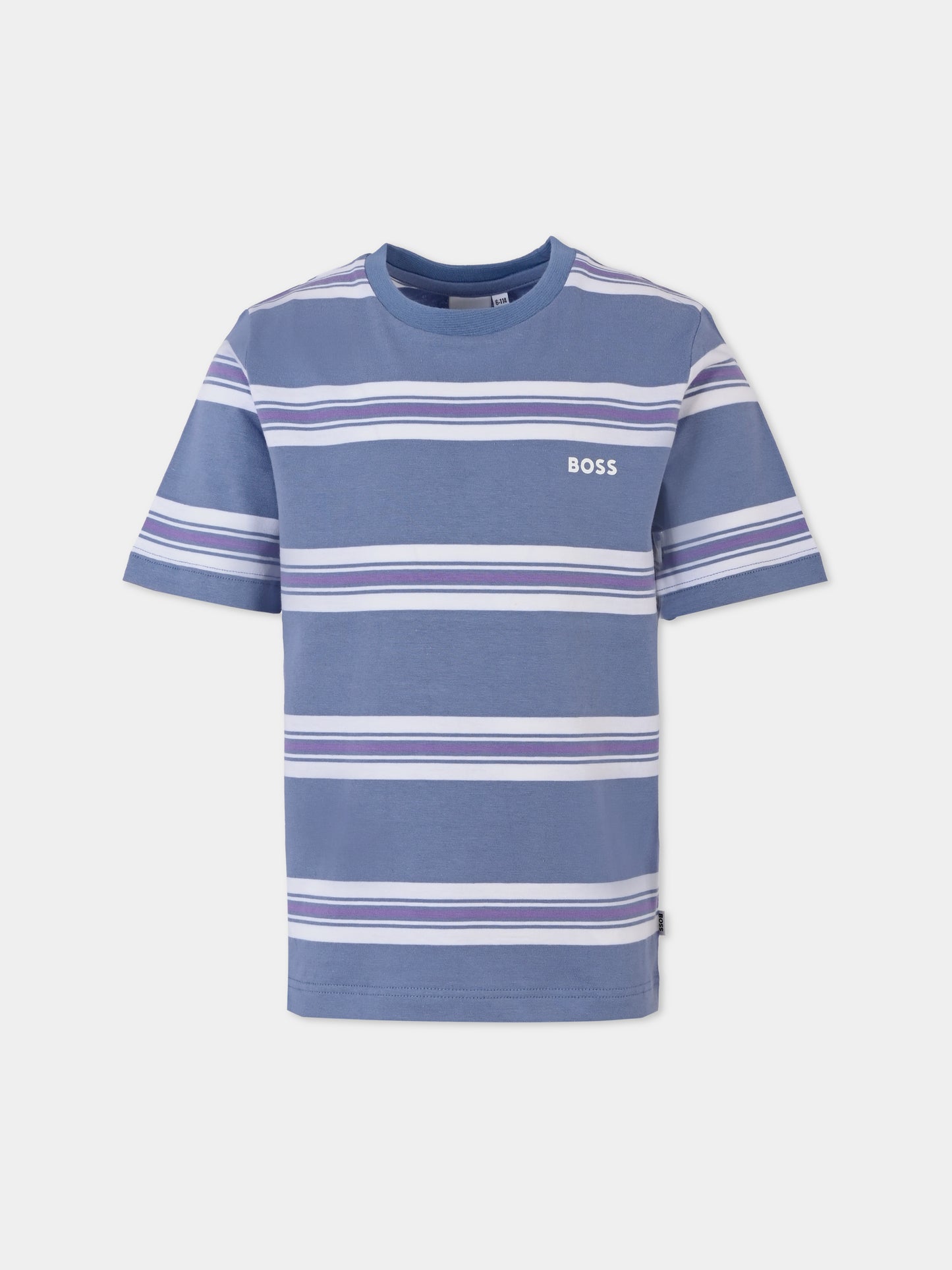 T-shirt celeste per bambino con logo,Boss,J51207 049