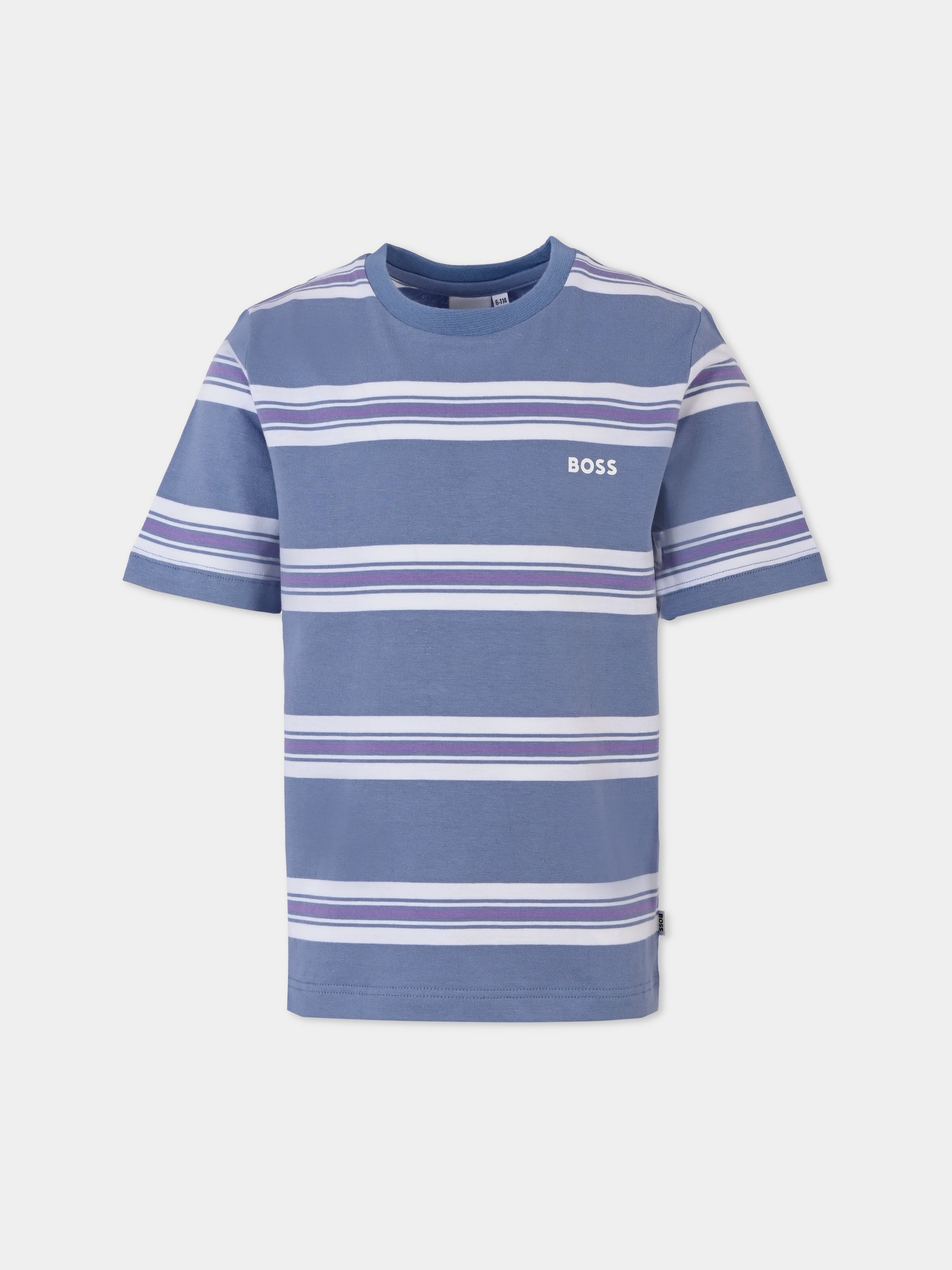 T-shirt celeste per bambino con logo,Boss,J51207 049