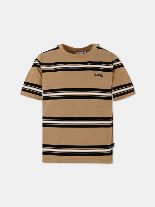 T-shirt beige per bambino con logo,Boss,J51207 269