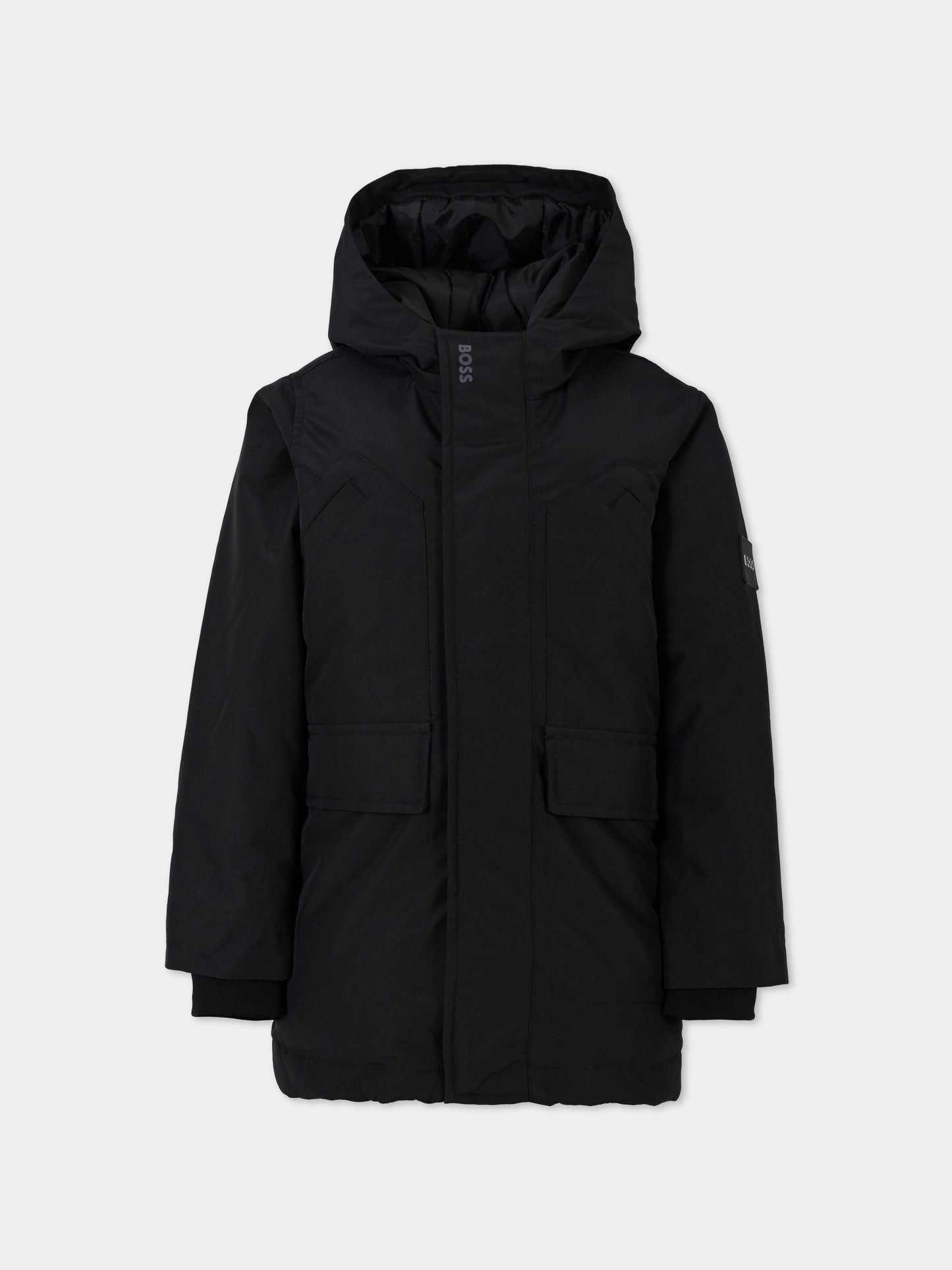 Parka nero per bambino con logo,Boss,J51231 09B