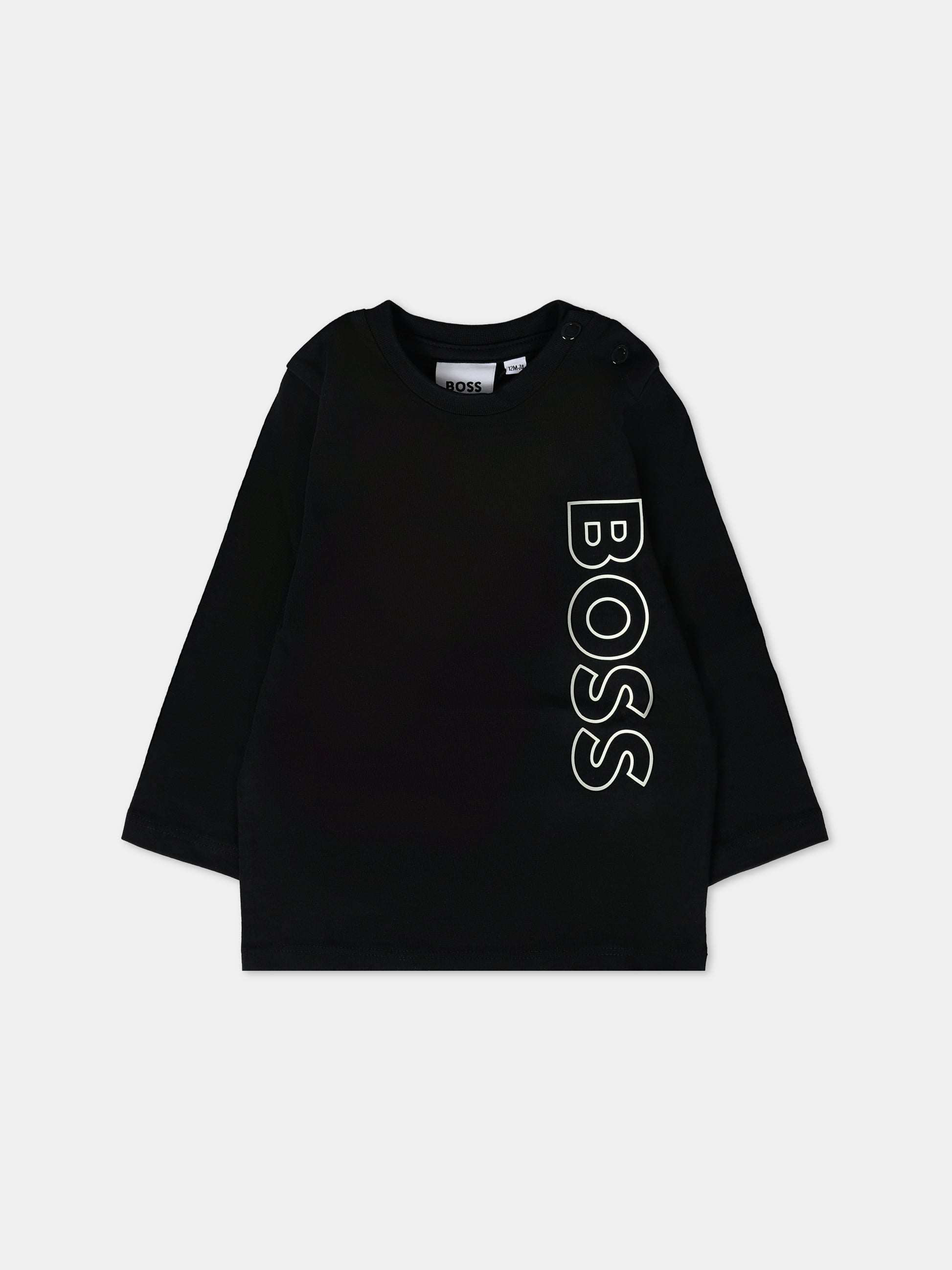 T-shirt nera per neonato con logo,Boss,J51293 09B