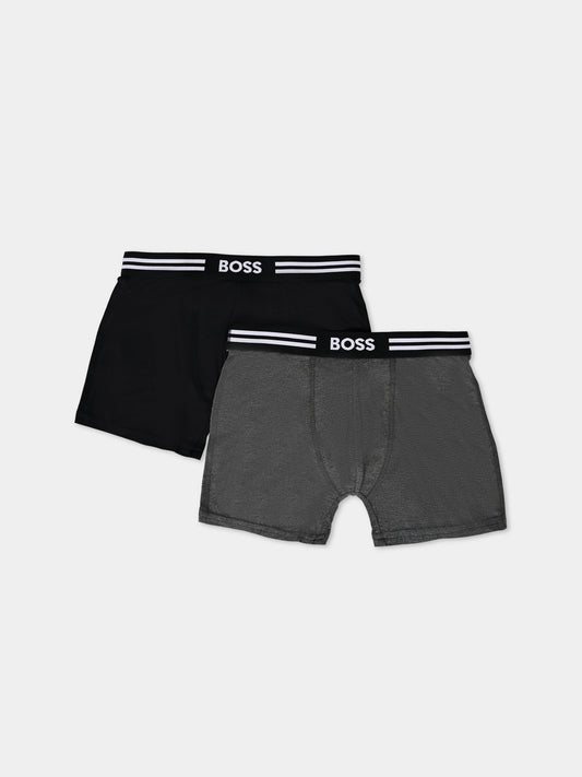 Set boxer nero per bambino con logo,Boss,J51595 A81