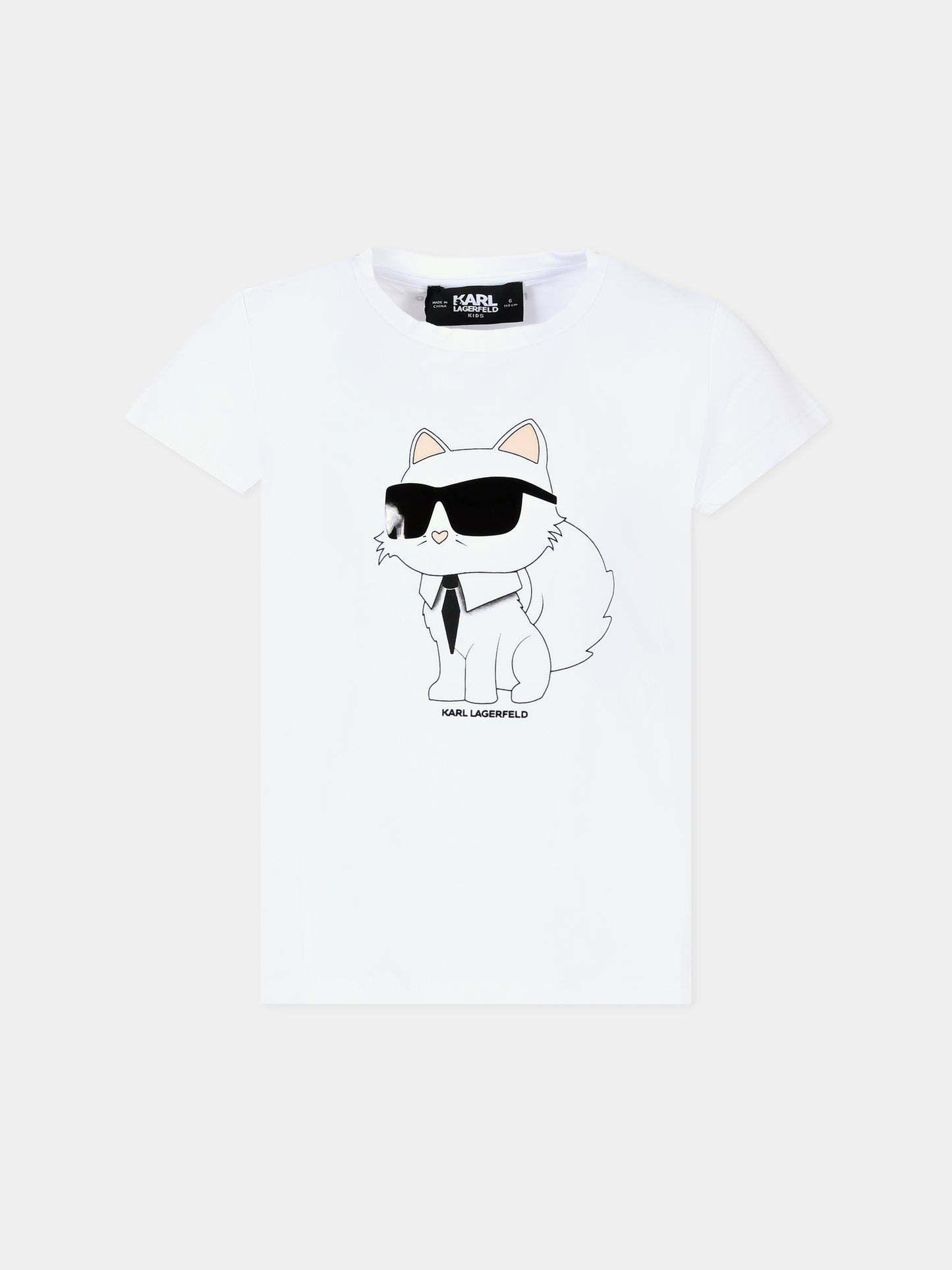 T-shirt bianca per bambina con Choupette,Karl Lagerfeld Kids,Z30211 10P