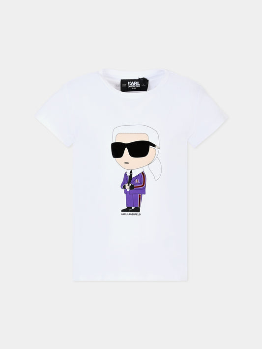T-shirt bianca per bambina con Karl Lagerfeld,Karl Lagerfeld Kids,Z30211 N09