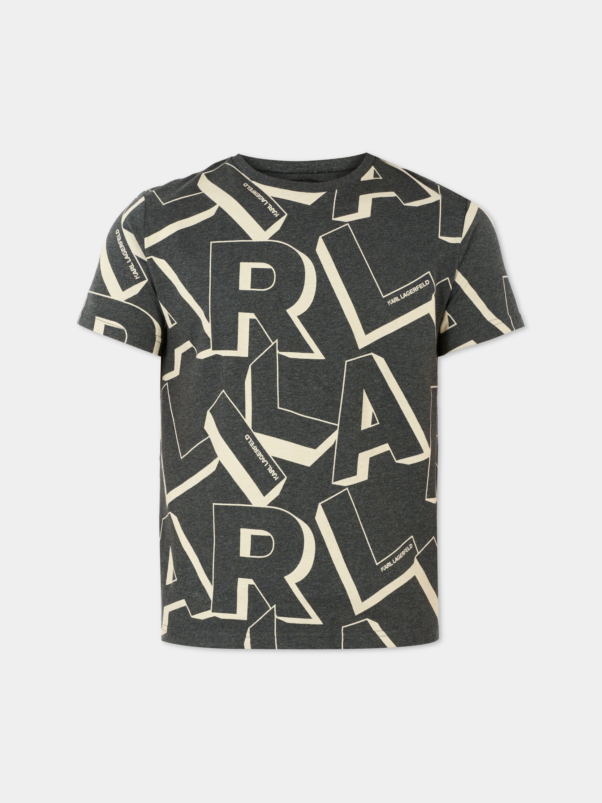 T-shirt grigia per bambino con logo all over,Karl Lagerfeld Kids,Z30244 A82