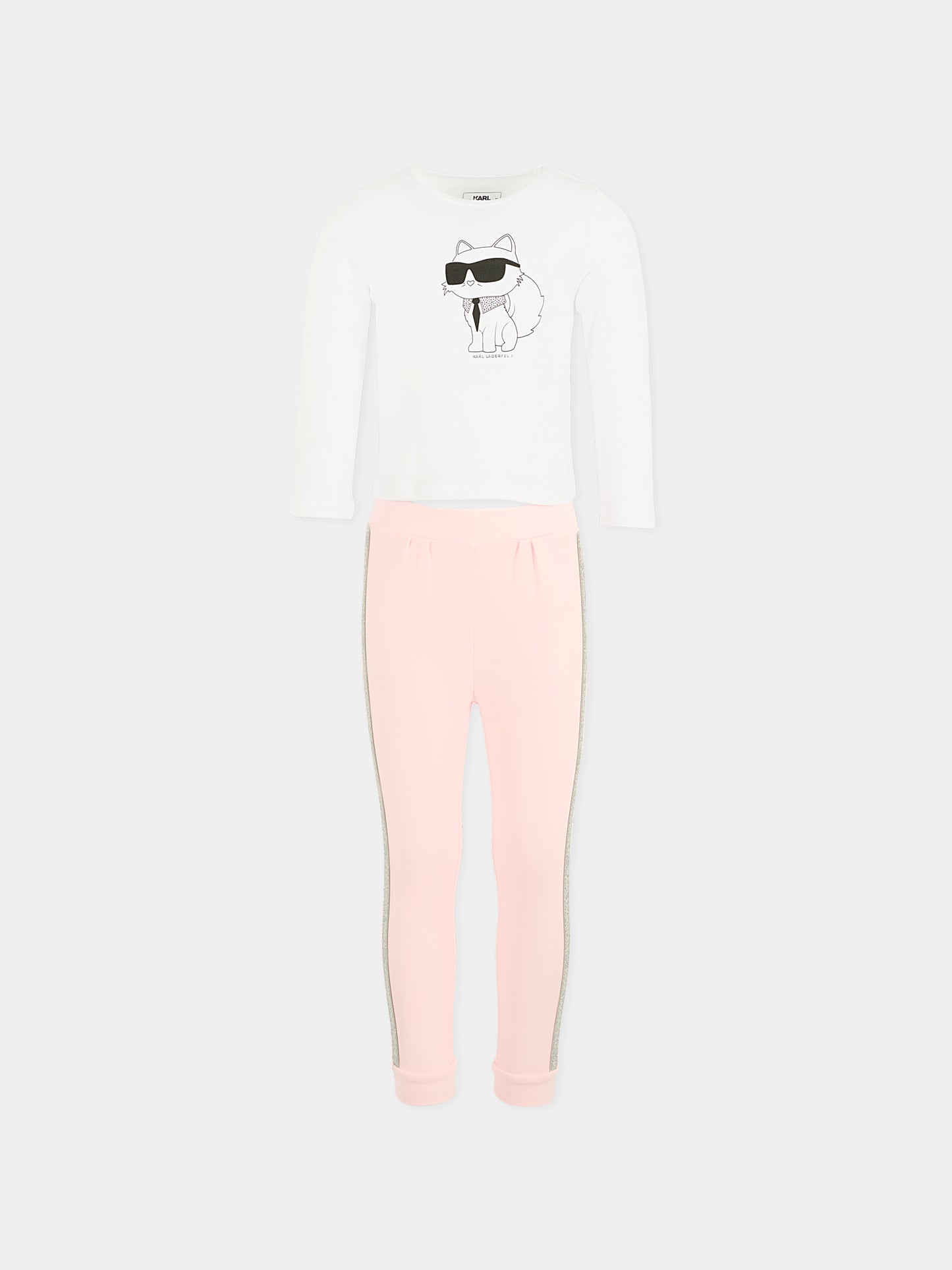 Completo rosa per bambina con stampa Choupette,Karl Lagerfeld Kids,Z30288 475