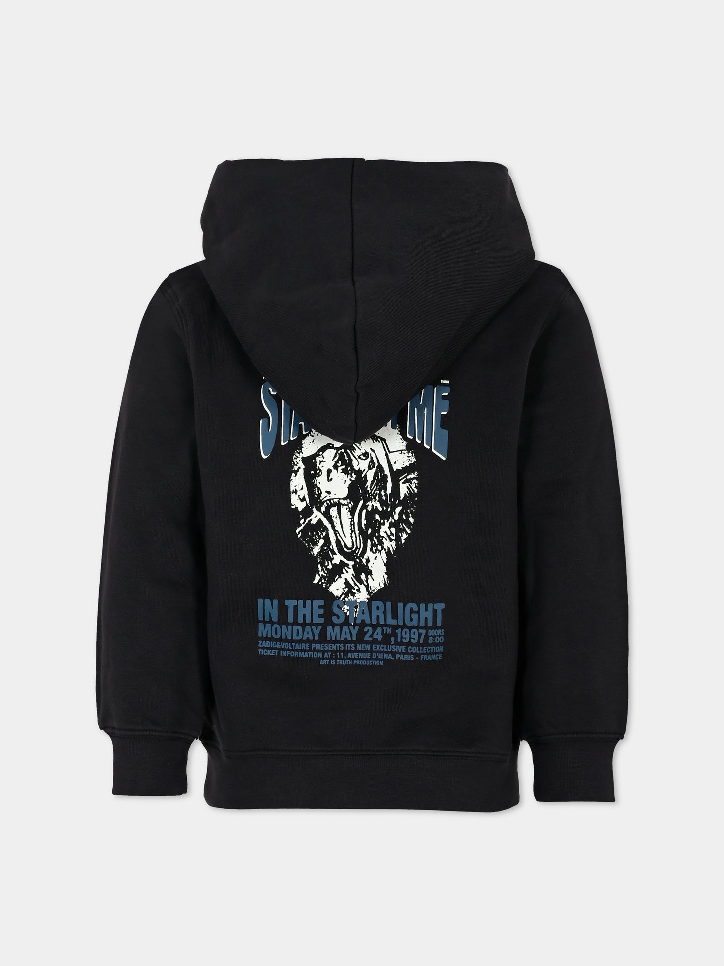 Felpa nera per bambini con logo e stampa,Zadig & Voltaire Kids,X60172 09B