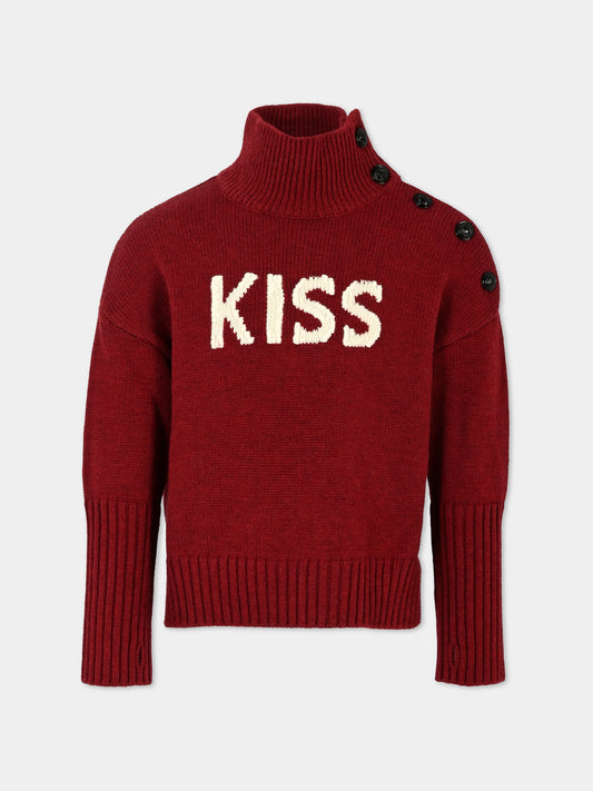 Dolcevita bordeaux per bambina con scritta Kiss,Zadig & Voltaire Kids,X60210 L79