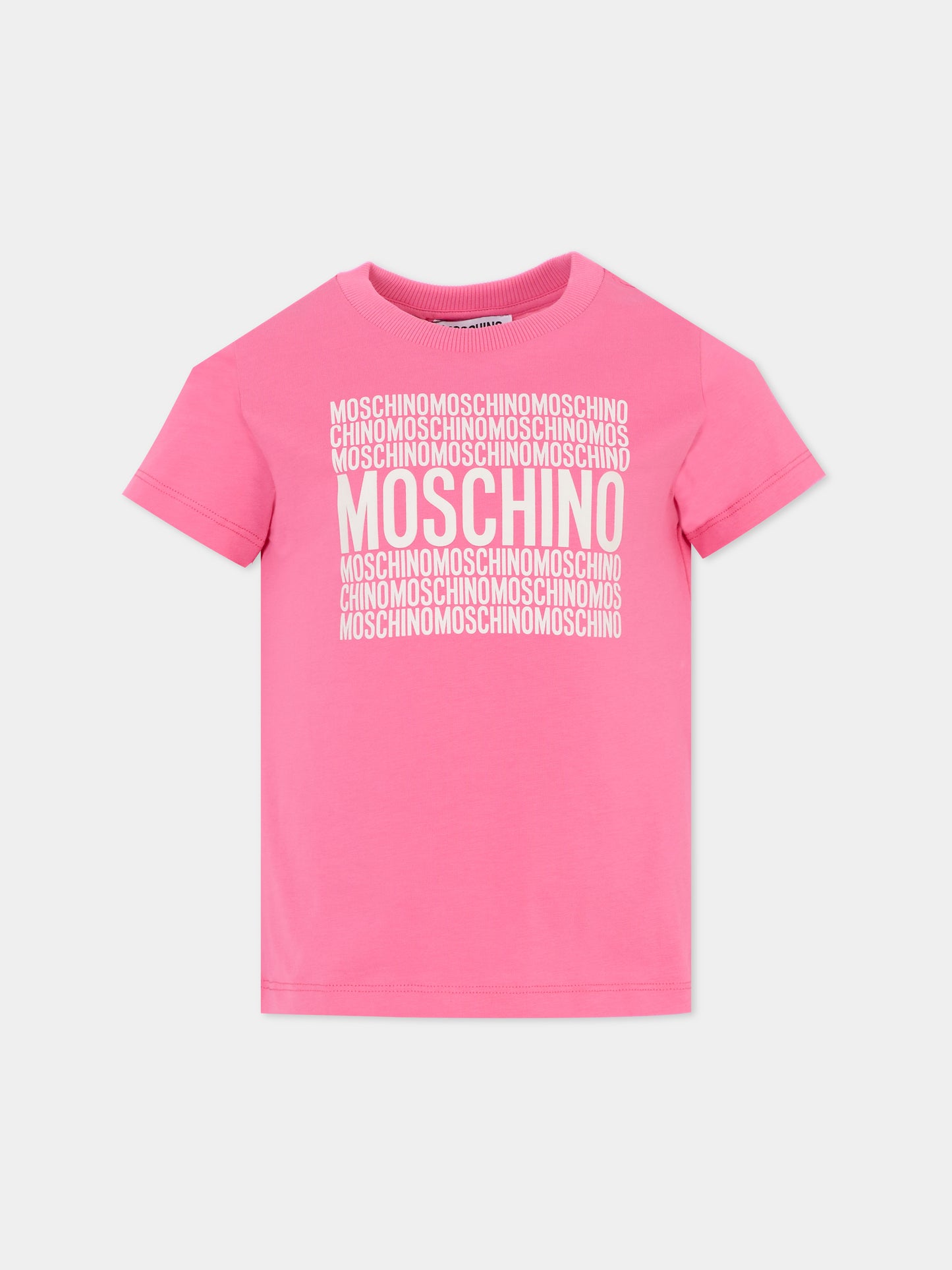 T-shirt fucsia per bambina con logo,Moschino Kids,H6M04K LAA01 50533