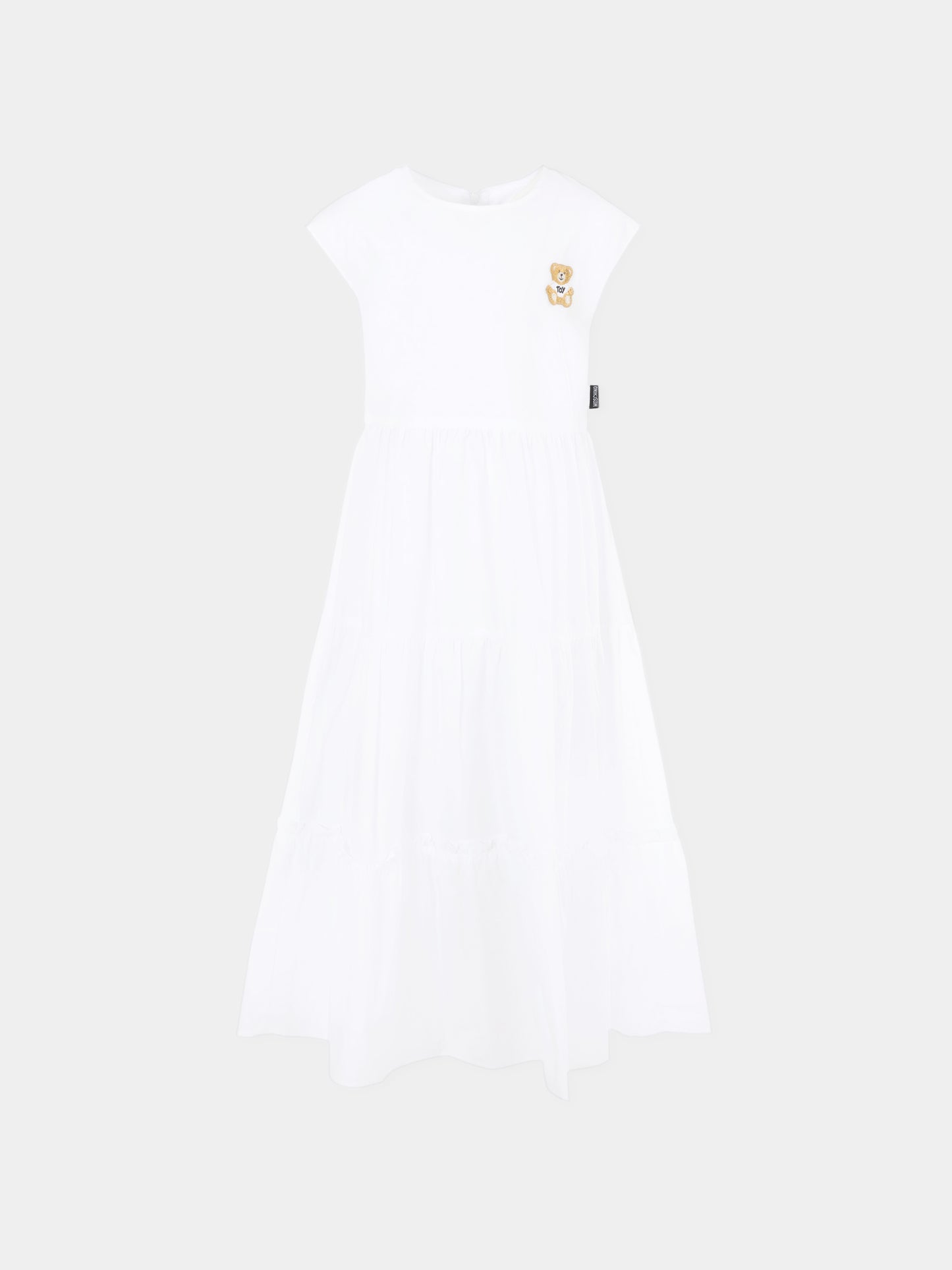 Vestito bianco per bambina con patch Teddy Bear,Moschino Kids,HAV0EF LLA12 10101