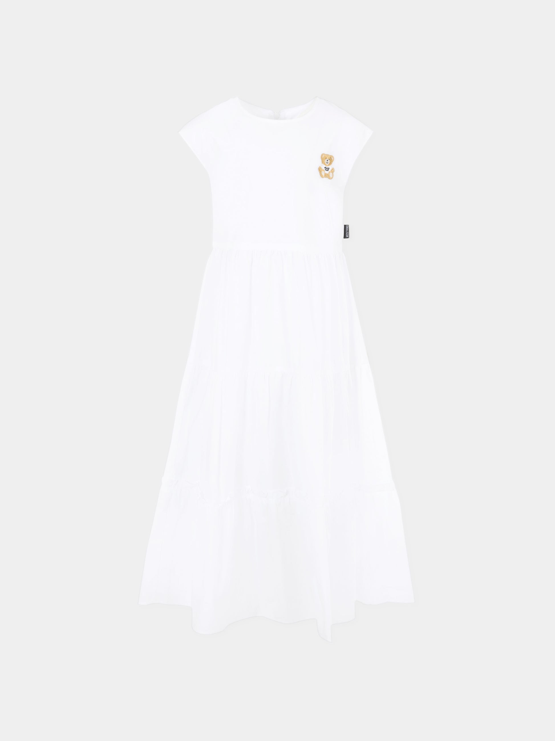 Vestito bianco per bambina con patch Teddy Bear,Moschino Kids,HAV0EF LLA12 10101