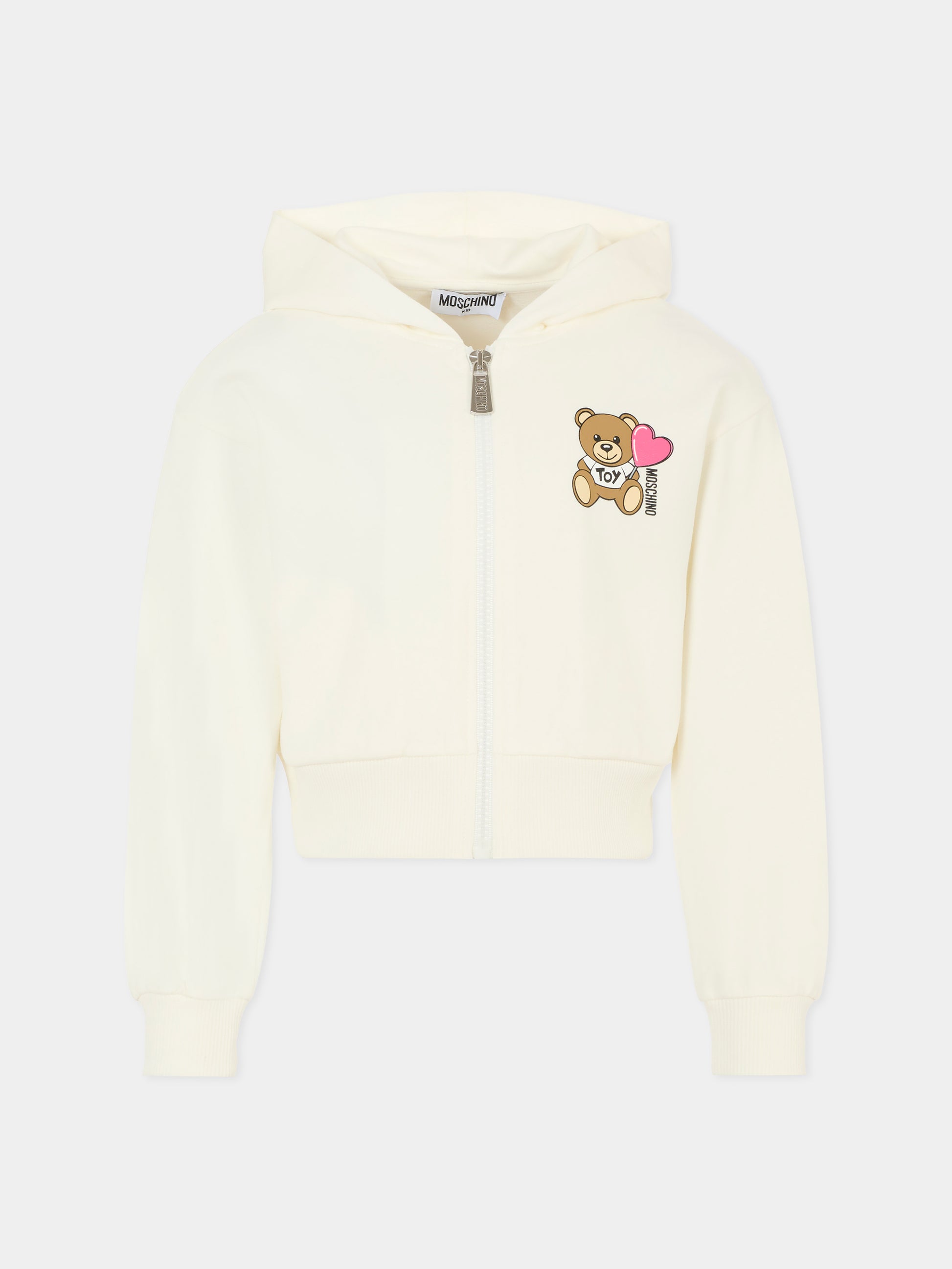 Felpa avorio per bambina con Teddy Bear e cuore,Moschino Kids,HDF06A LDA00 10062