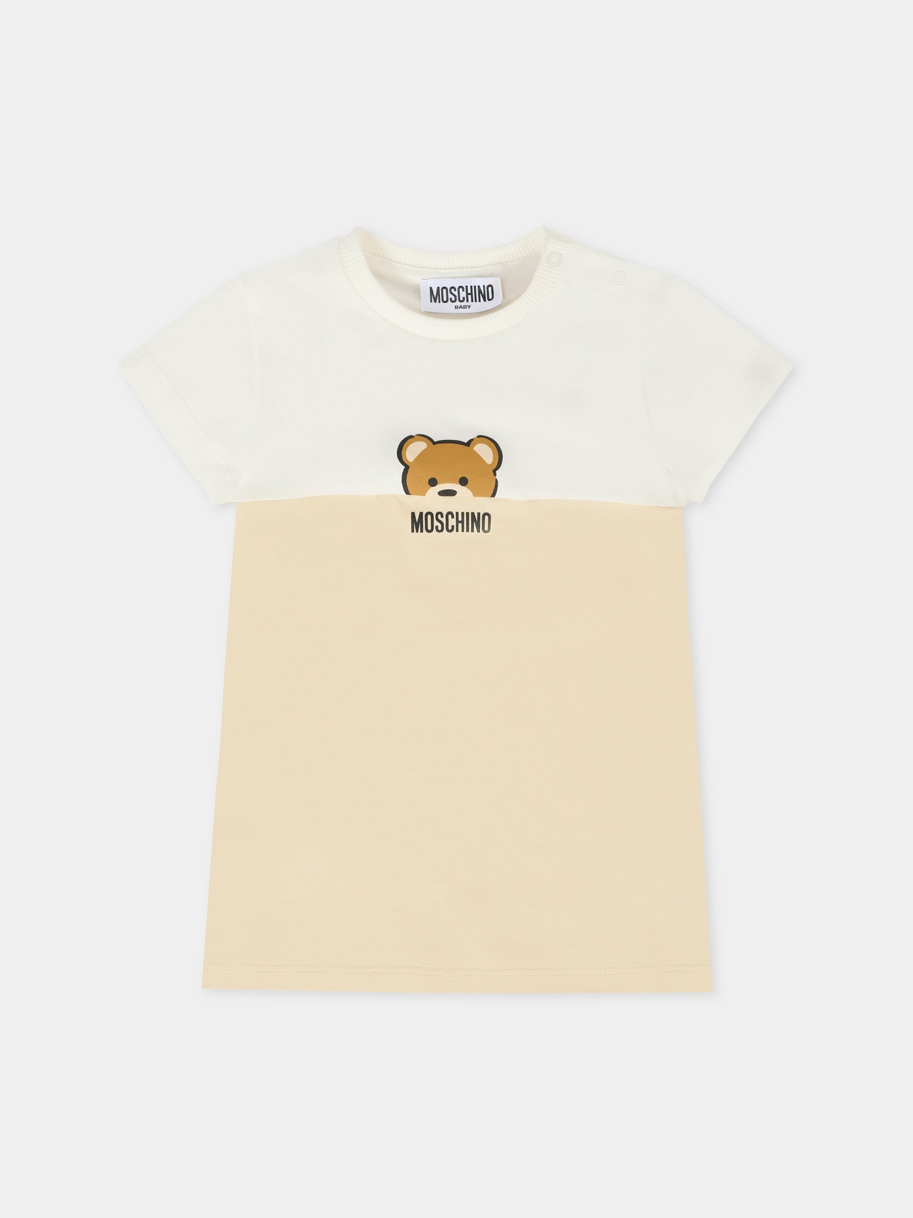Vestito beige per neonata con Teddy Bear,Moschino Kids,MDV0C5 LAA27 20404