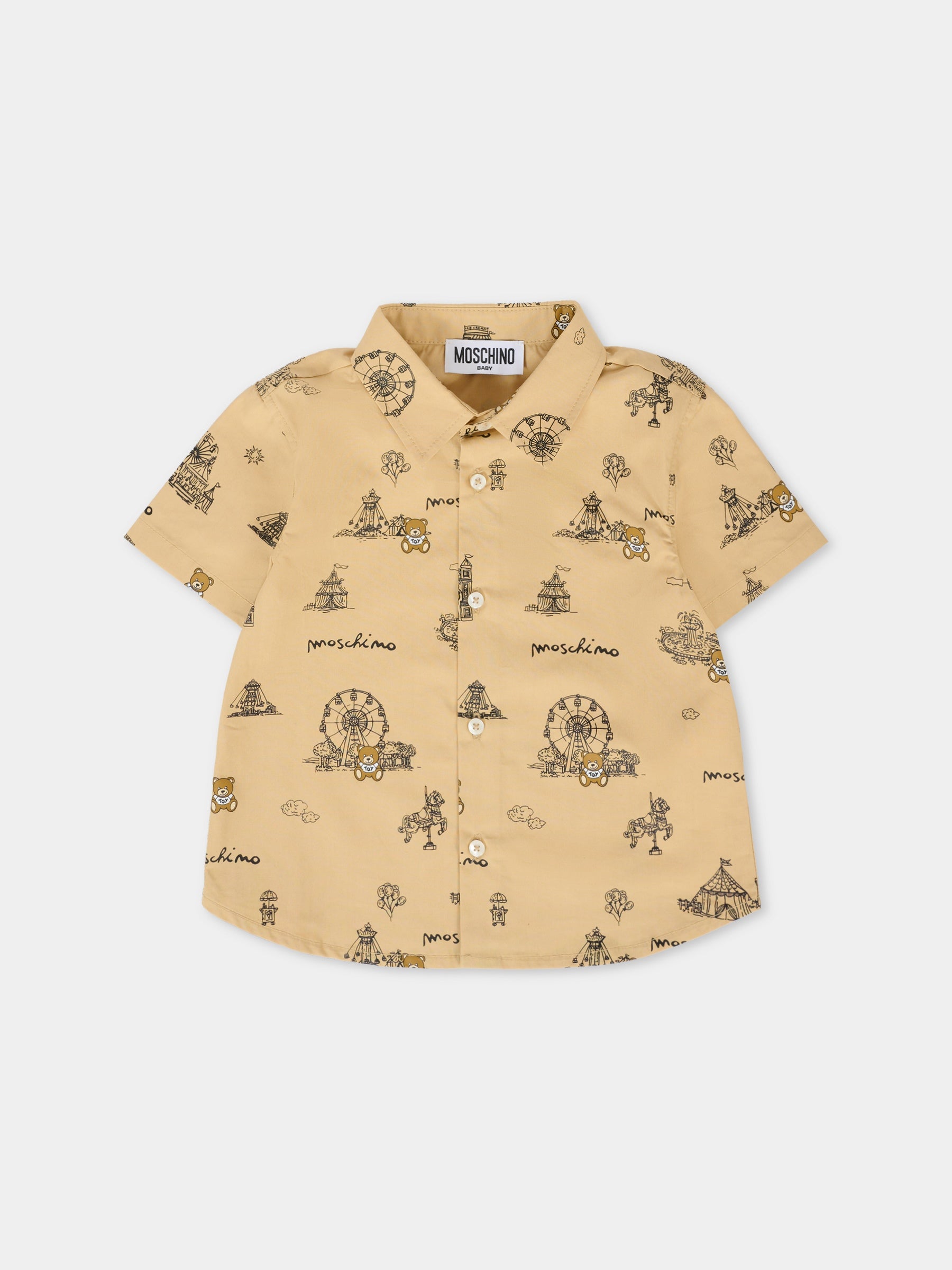 Camicia beige per neonato con Teddy Bear,Moschino Kids,MOC018 LLB46 83445