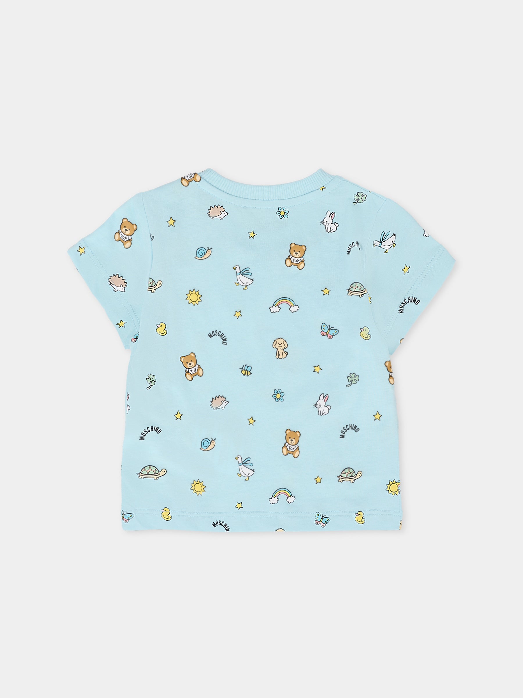 T-shirt celeste per neonato con Teddy Bear e disegni,Moschino Kids,MOM047 LABA6 83651