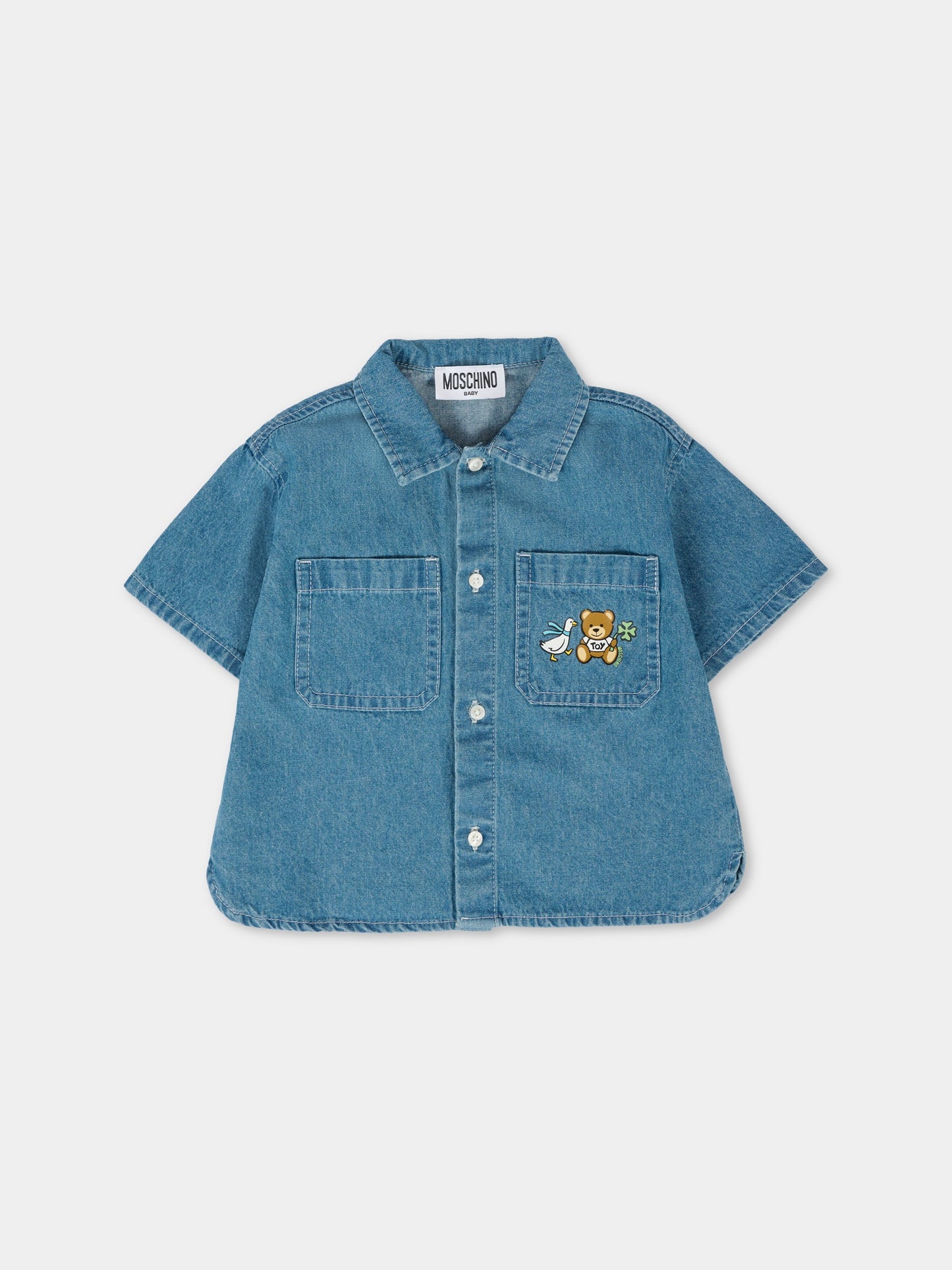 Camicia denim per neonati con Teddy Bear,Moschino Kids,MUC01F L0E13 40933