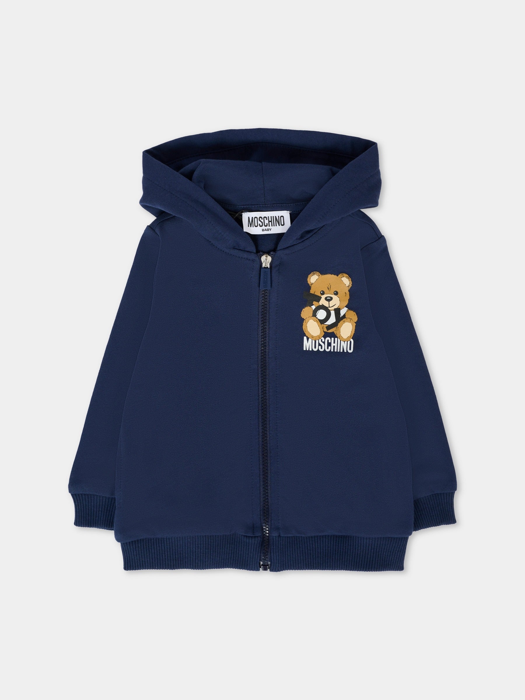 Felpa blu per neonati con Teddy Bear,Moschino Kids,MUF05X LCA19 40016