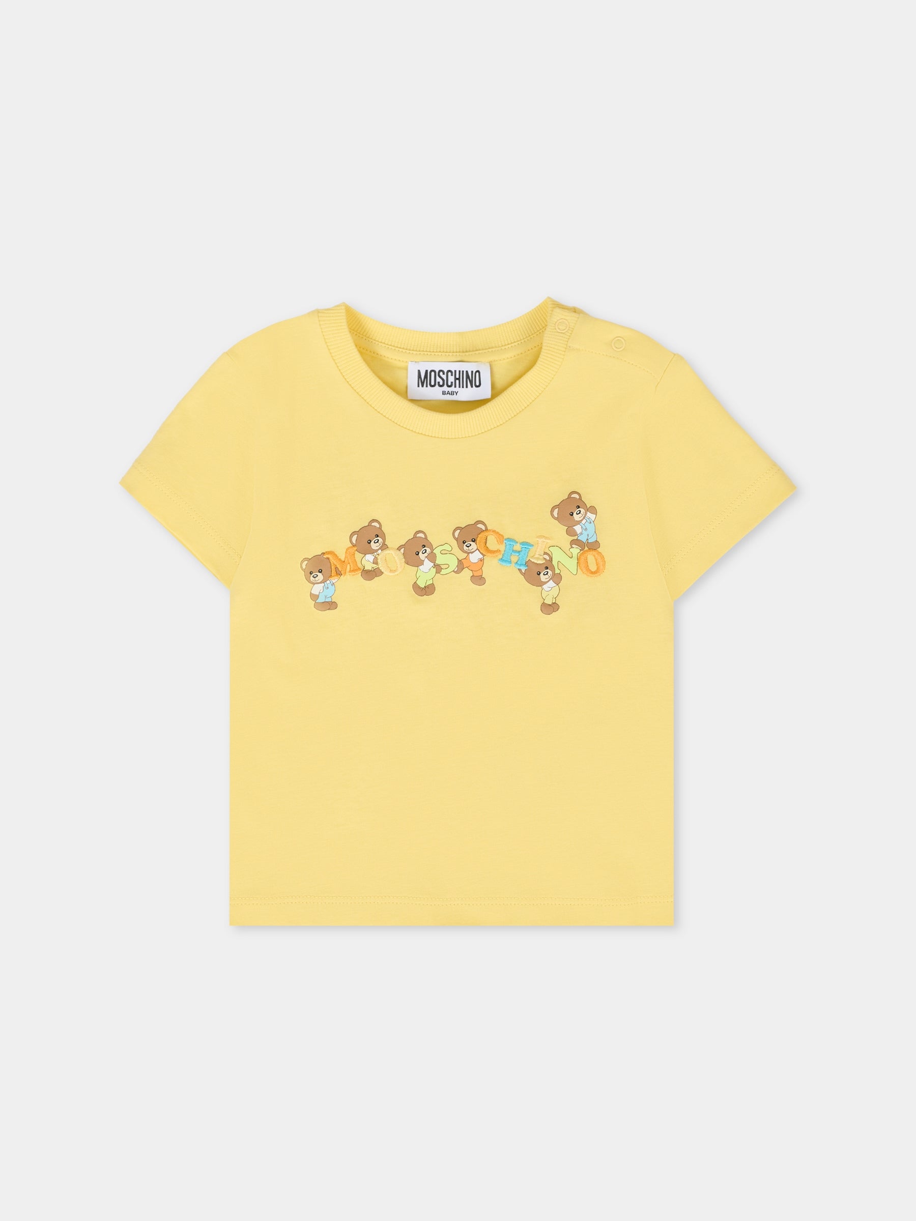 T-shirt gialla per neonati con Teddy Bear e logo,Moschino Kids,MUM047 LAA02 51082
