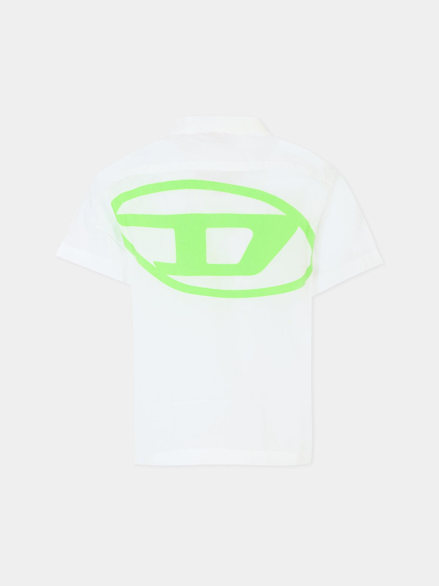 Camicia bianca per bambino con logo verde fluo,Diesel,J02286 KXBA8 K100D