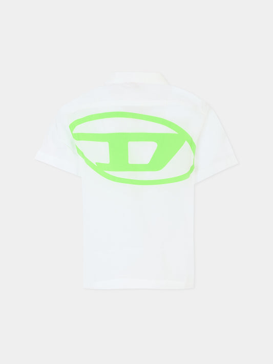 Camicia bianca per bambino con logo verde fluo,Diesel,J02286 KXBA8 K100D