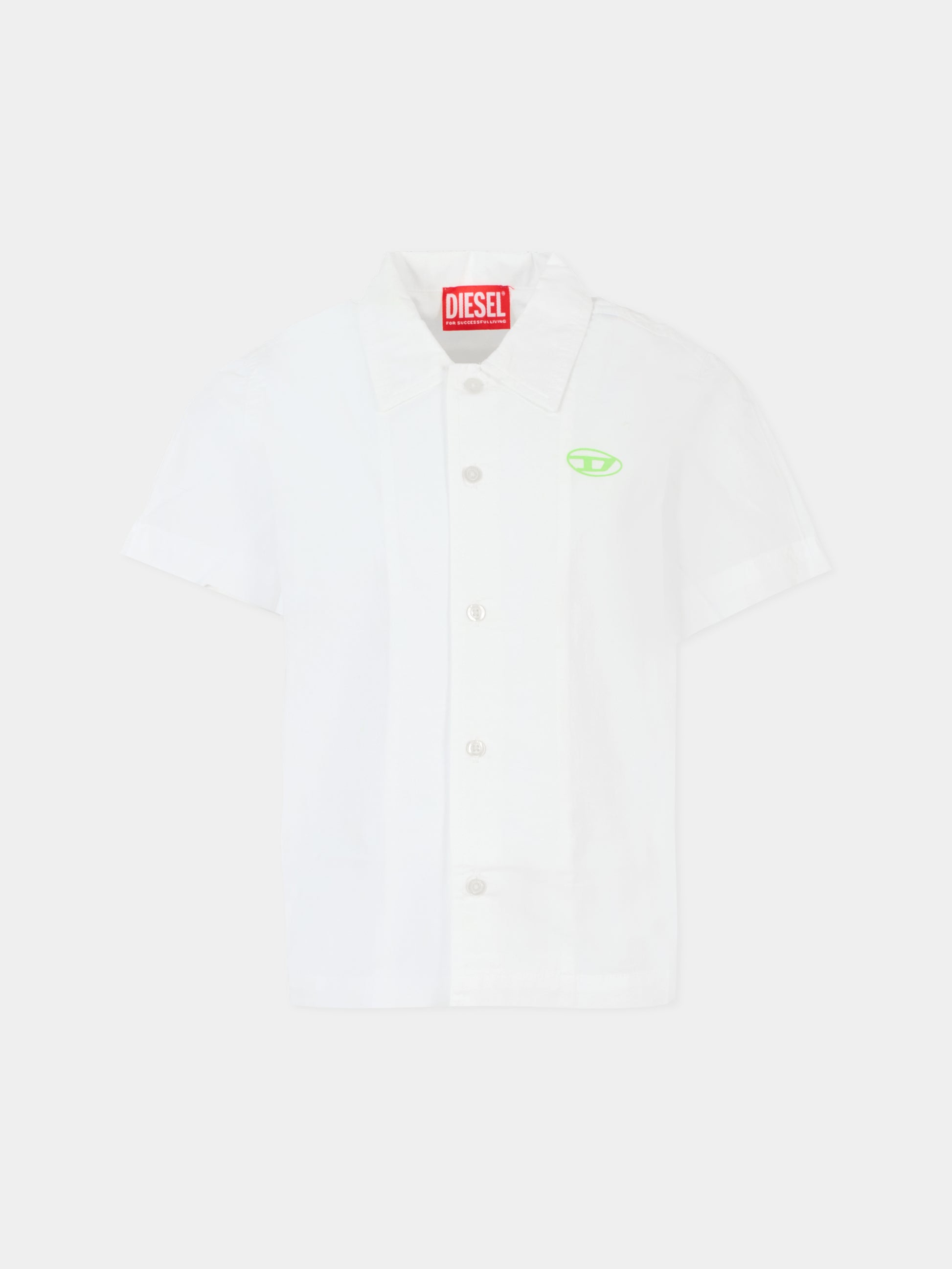 Camicia bianca per bambino con logo verde fluo,Diesel,J02286 KXBA8 K100D