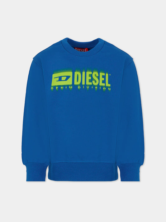 Felpa azzurra per bambino con logo,Diesel,J02040 KYAVF K823