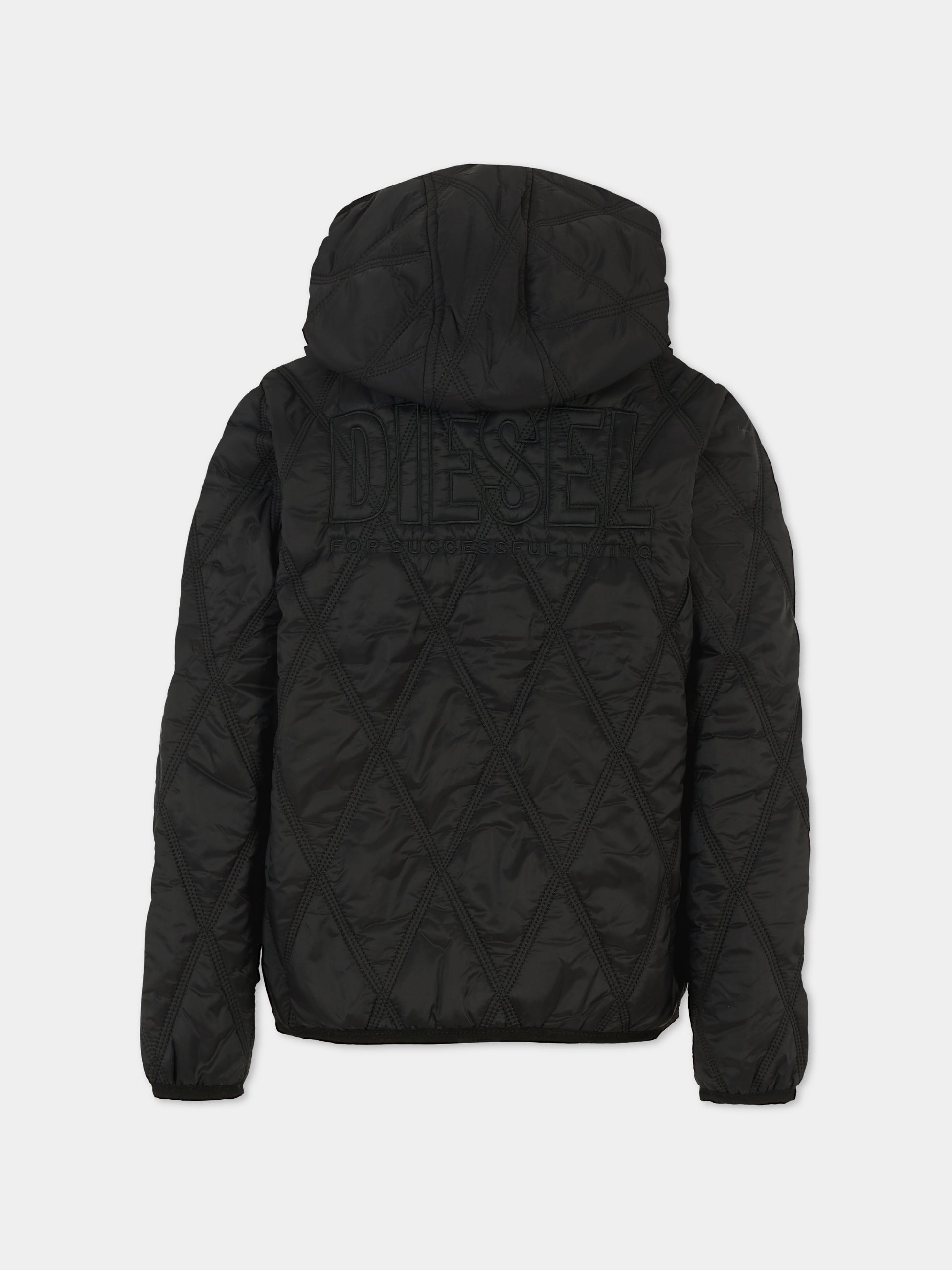 Piumino nero per bambino con logo,Diesel,J02210 KXBM0 K900