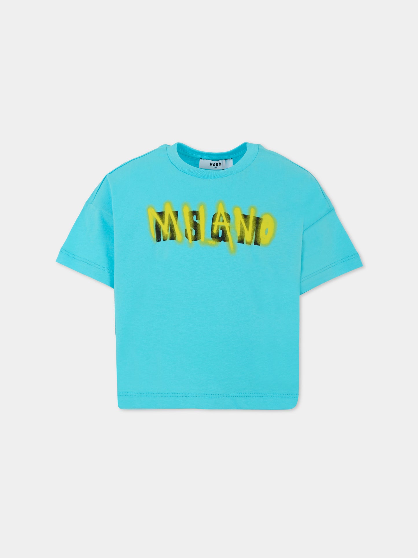 T-shirt azzurra per bambino con logo,Msgm Kids,S5MSJGTH217 MS005