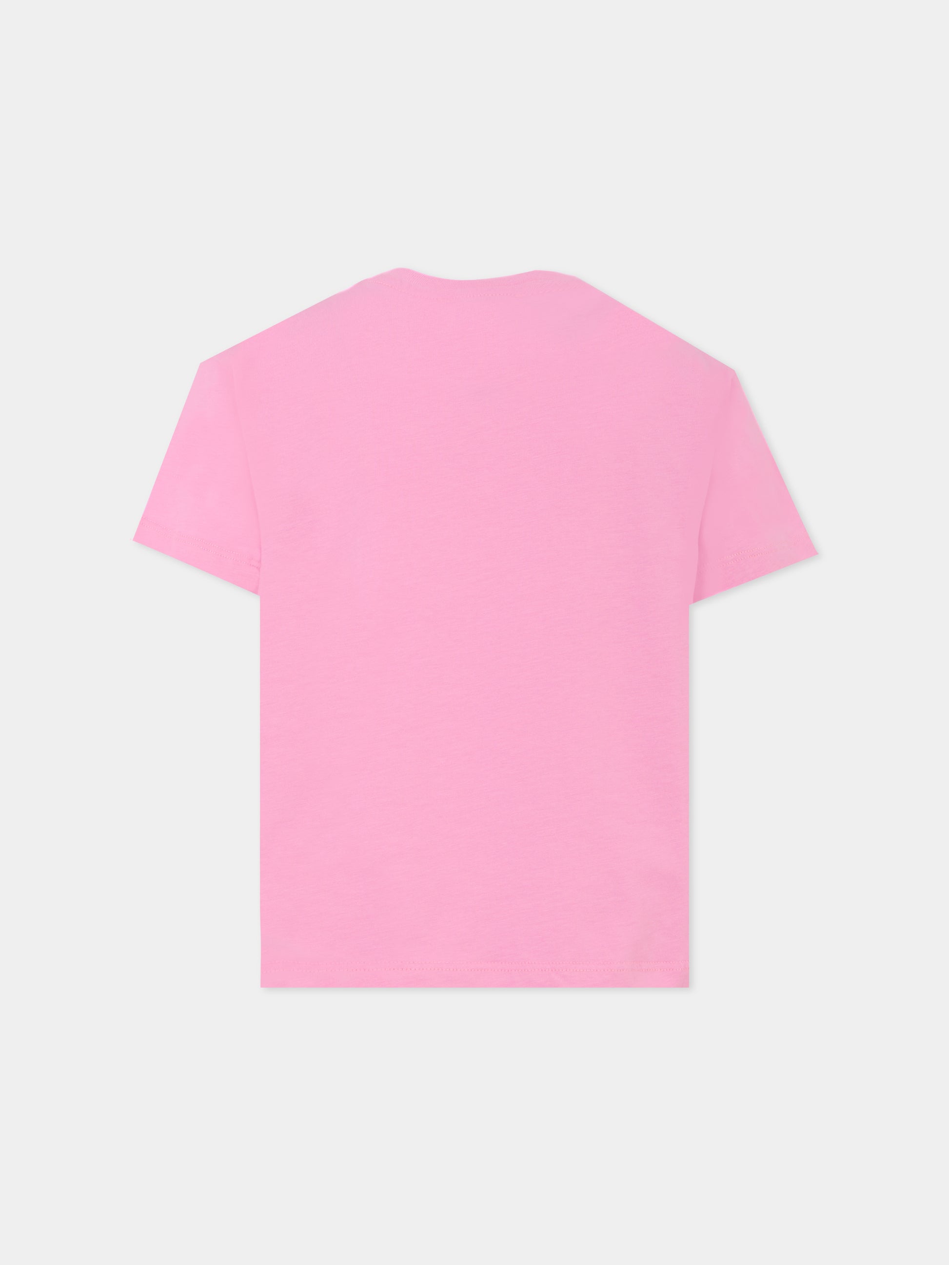 T-shirt rosa per bambina con logo e perline,Msgm Kids,S5MSJGTH251 MS003