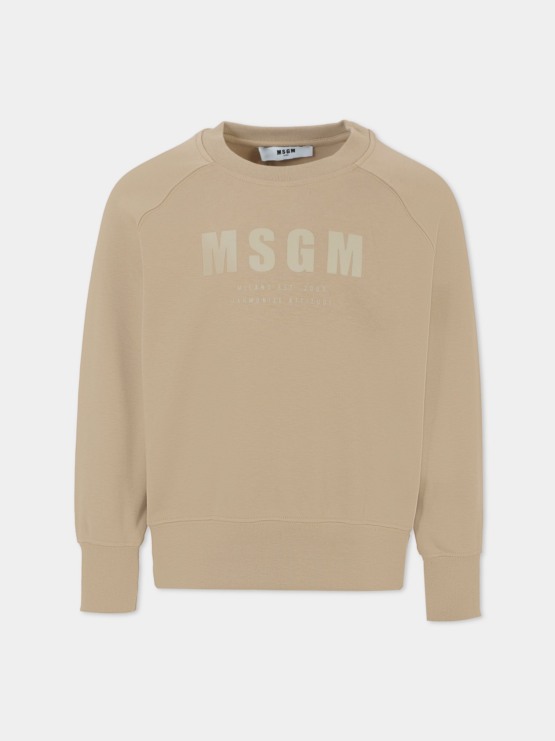 Felpa beige per bambini con logo,Msgm Kids,S5MSJUSW168 MS014
