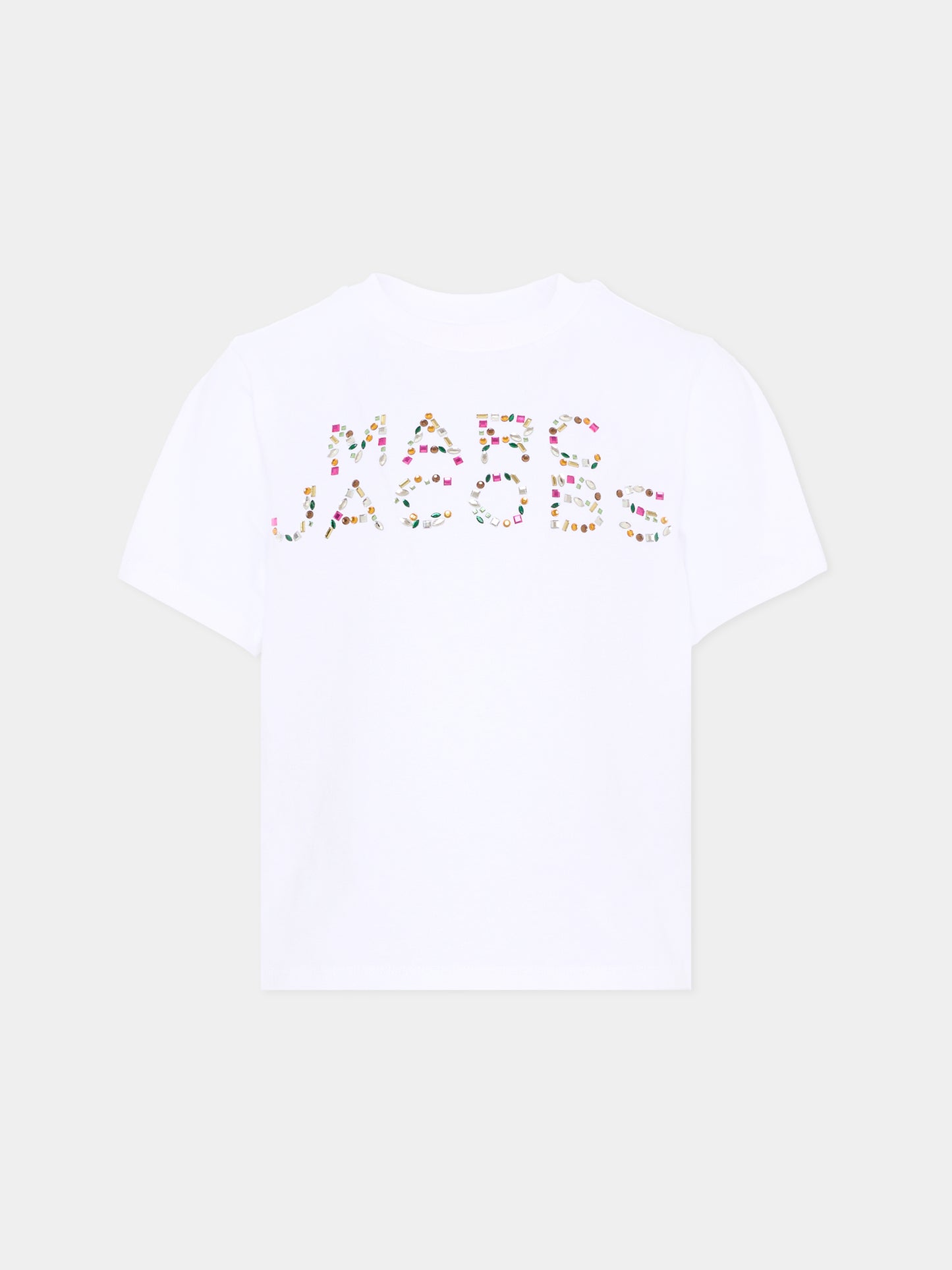 T-shirt bianca per bambina con logo e cristalli,Marc Jacobs,W60746 10P