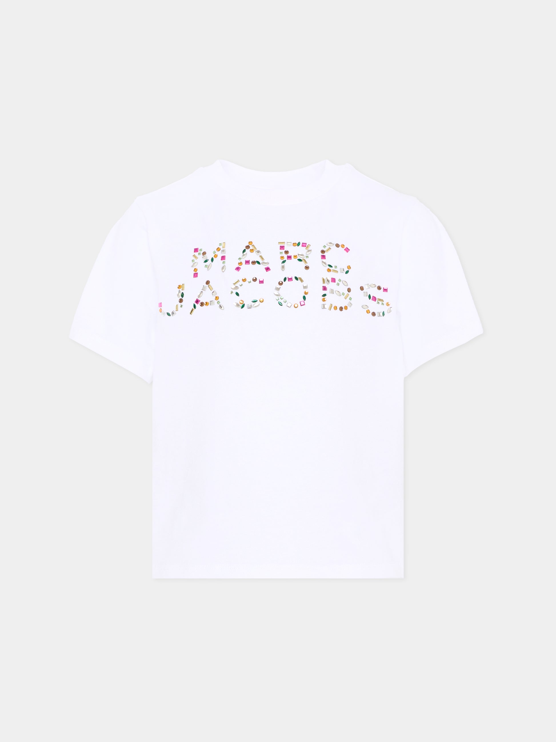 T-shirt bianca per bambina con logo e cristalli,Marc Jacobs,W60746 10P