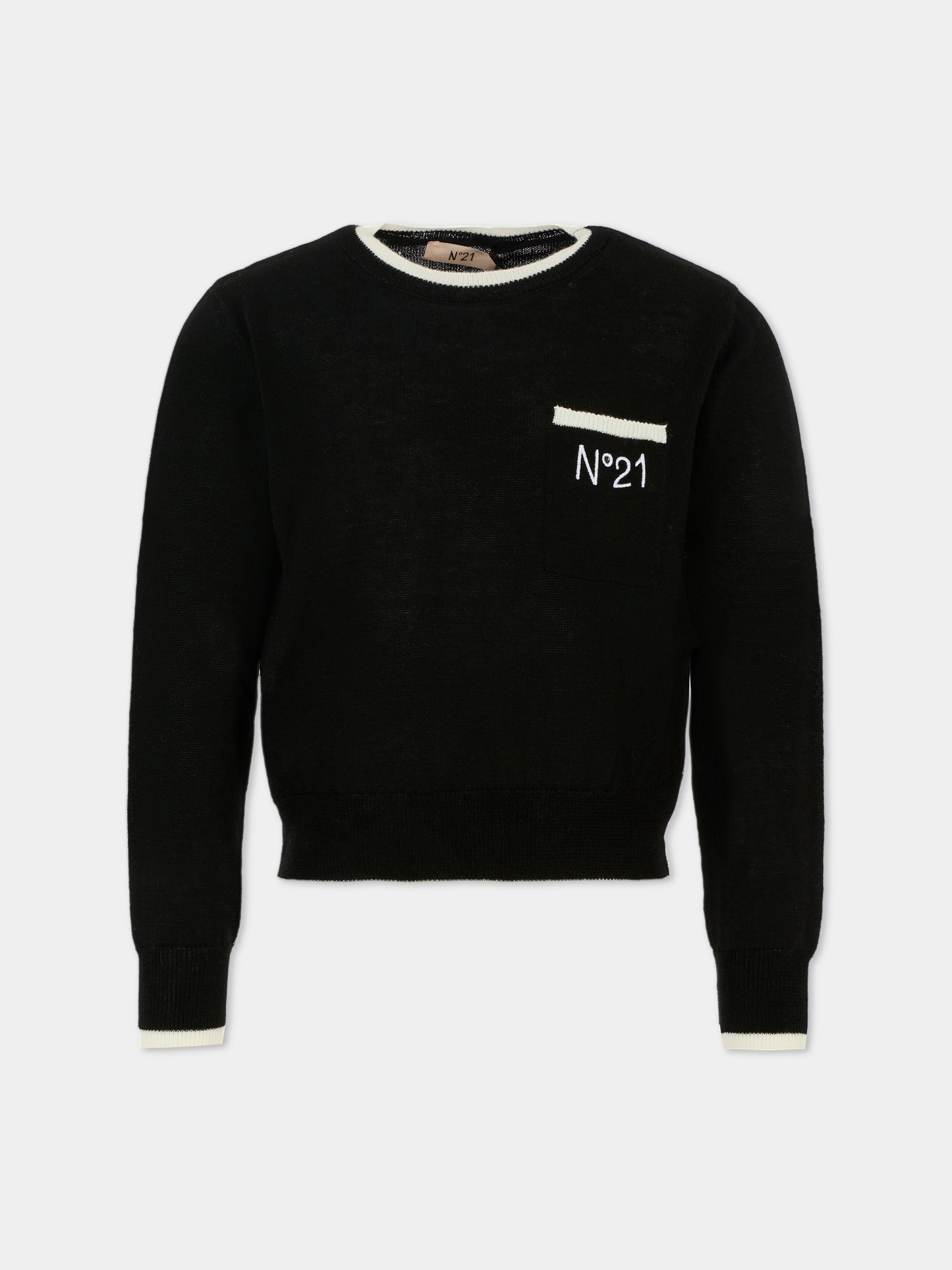 Maglione nero per bambina con logo ricamato,N°21 Kids,N2101W N0424 0N900
