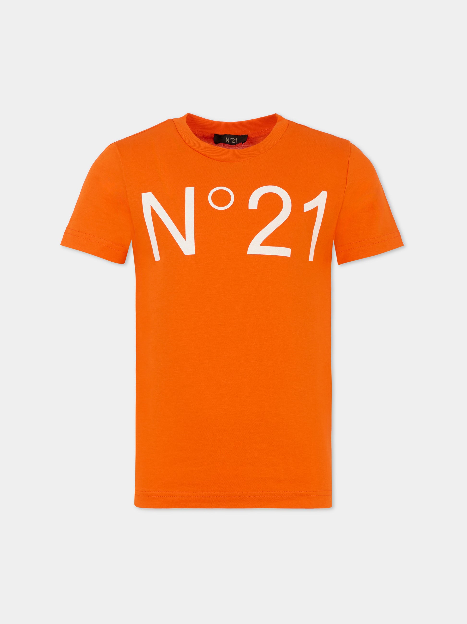 T-shirt arancione per bambini con logo,N°21 Kids,N21173 N0153 0N213