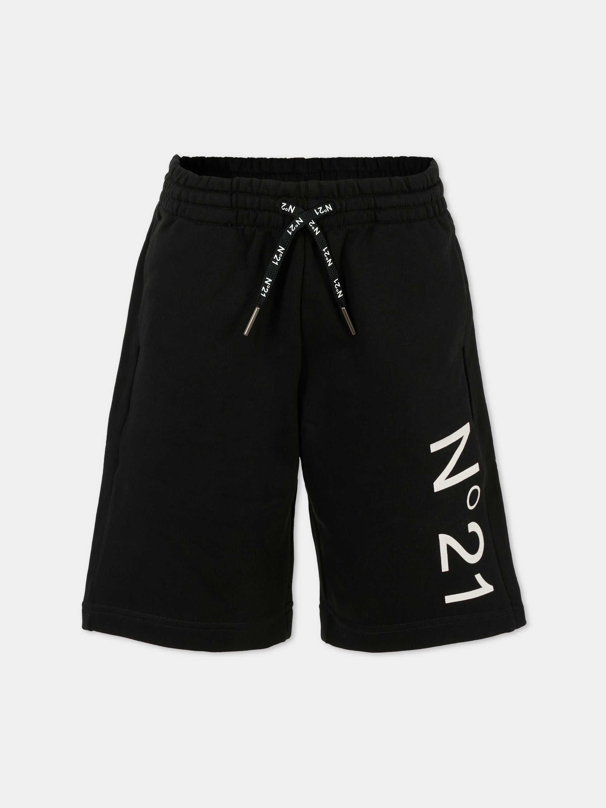 Shorts neri per bambino con logo,N°21 Kids,N21614 N0154 0N900