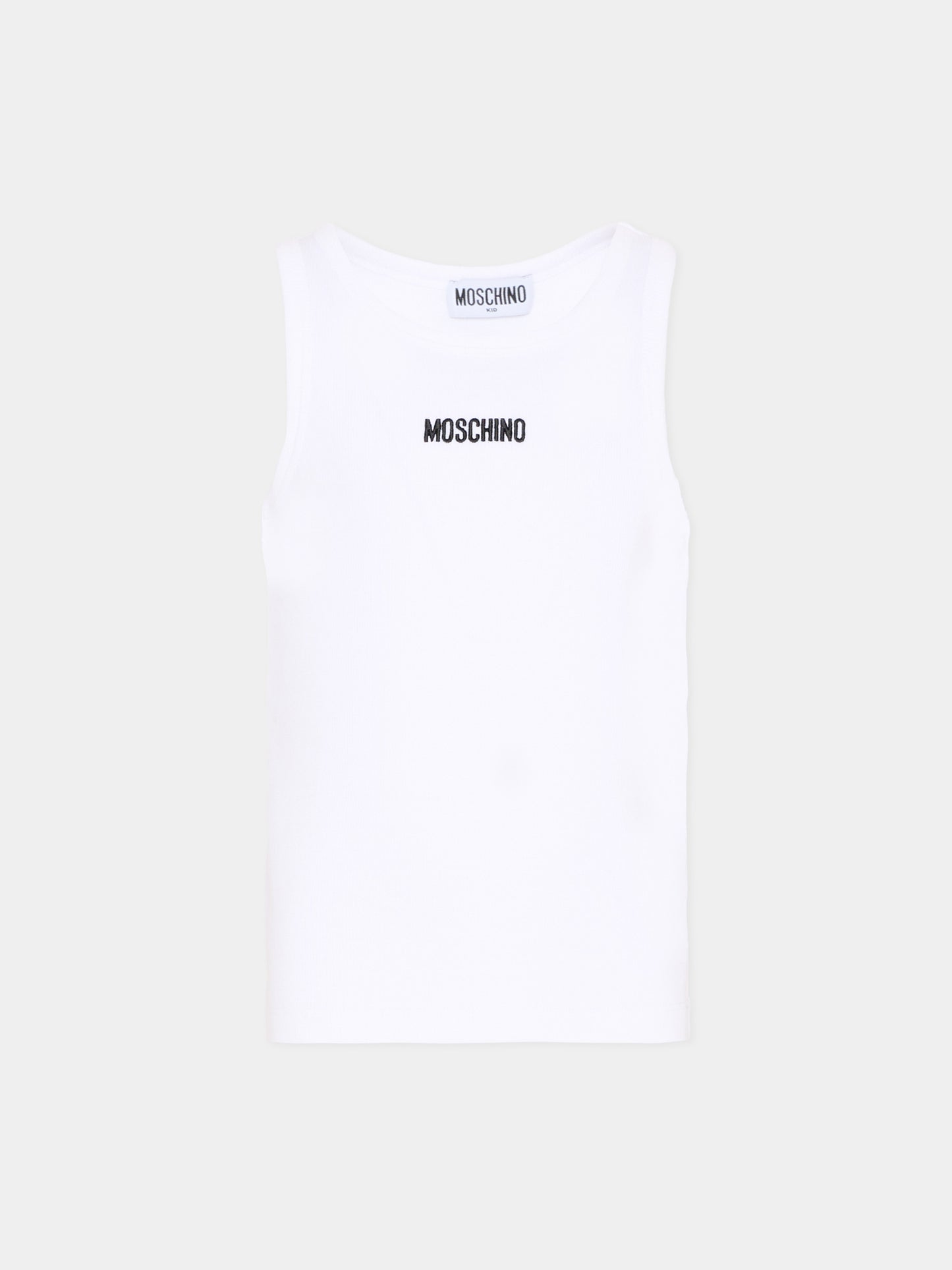 Canotta bianca per bambina con logo,Moschino Kids,HAM06M LBA39 10101