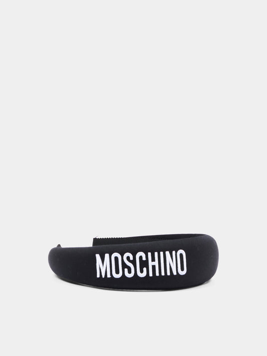 Cerchietto nero per bambina con logo,Moschino Kids,HAX01N LLA12 60100