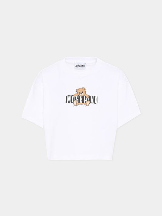 T-Shirt bianca per bambina con Teddy Bear,Moschino Kids,HDM072 LBA00 10101