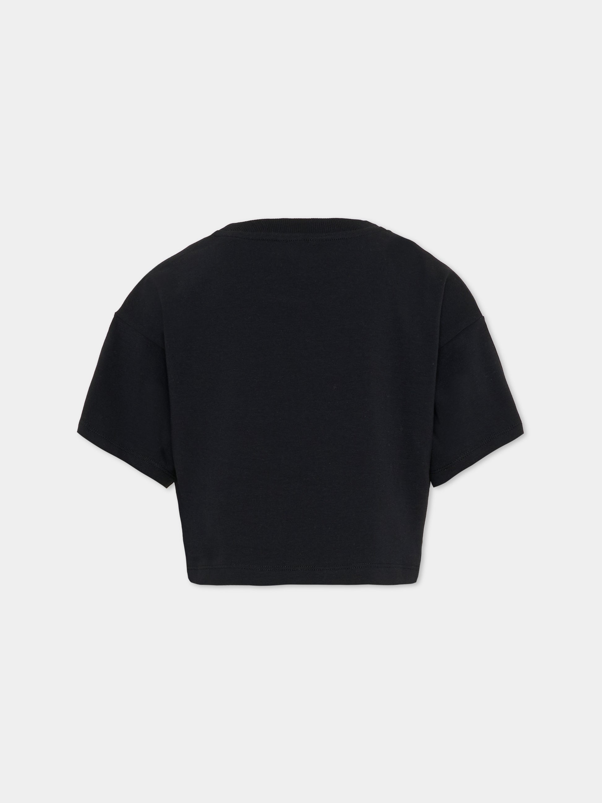 T-shirt crop nera per bambina con Teddy Bear,Moschino Kids,HDM072 LBA00 60100